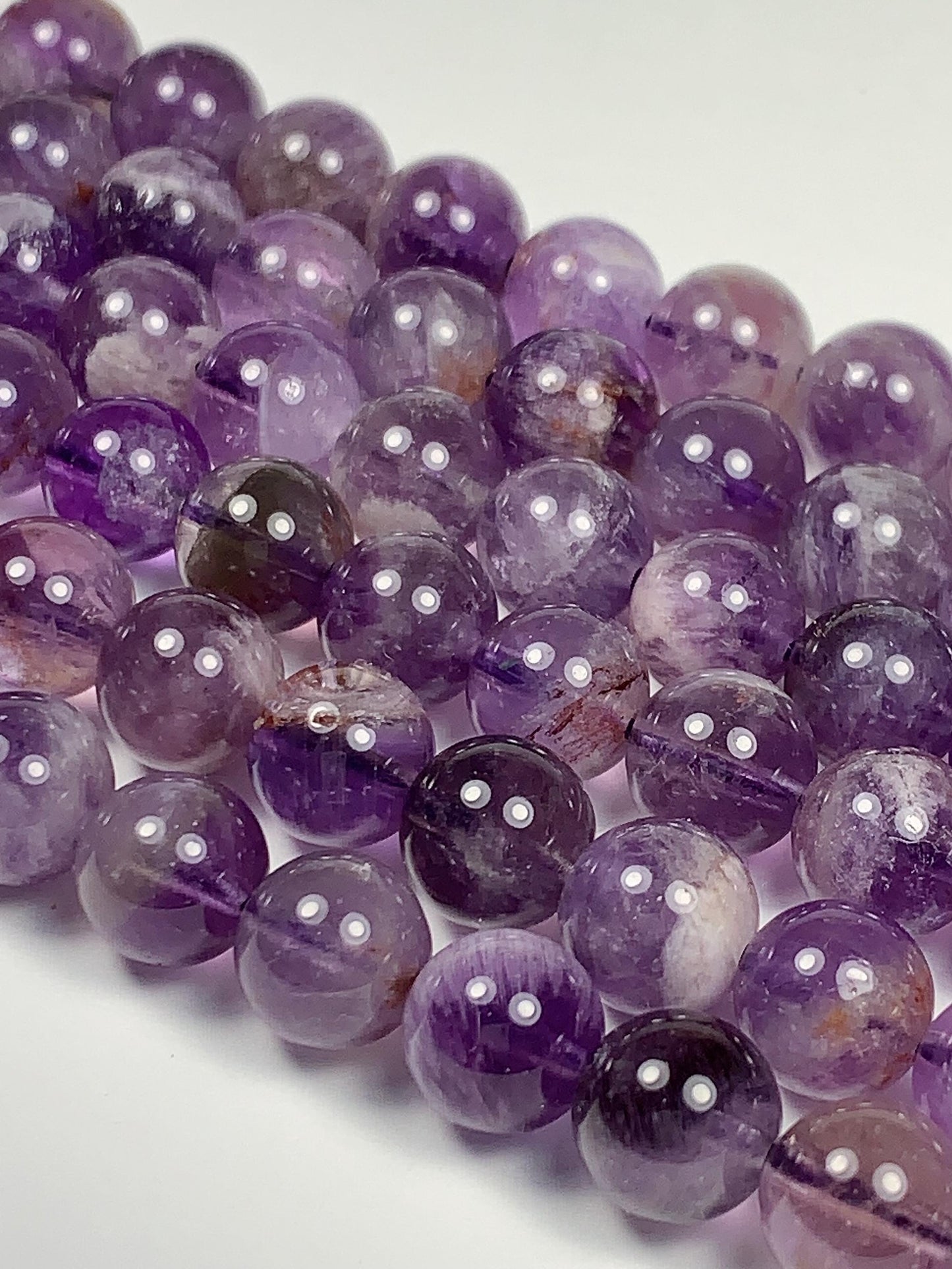 8mm Natural Translucent Inclusions Mineral Purple Amethyst Crystal Smooth Round Beads 15.5" Strand