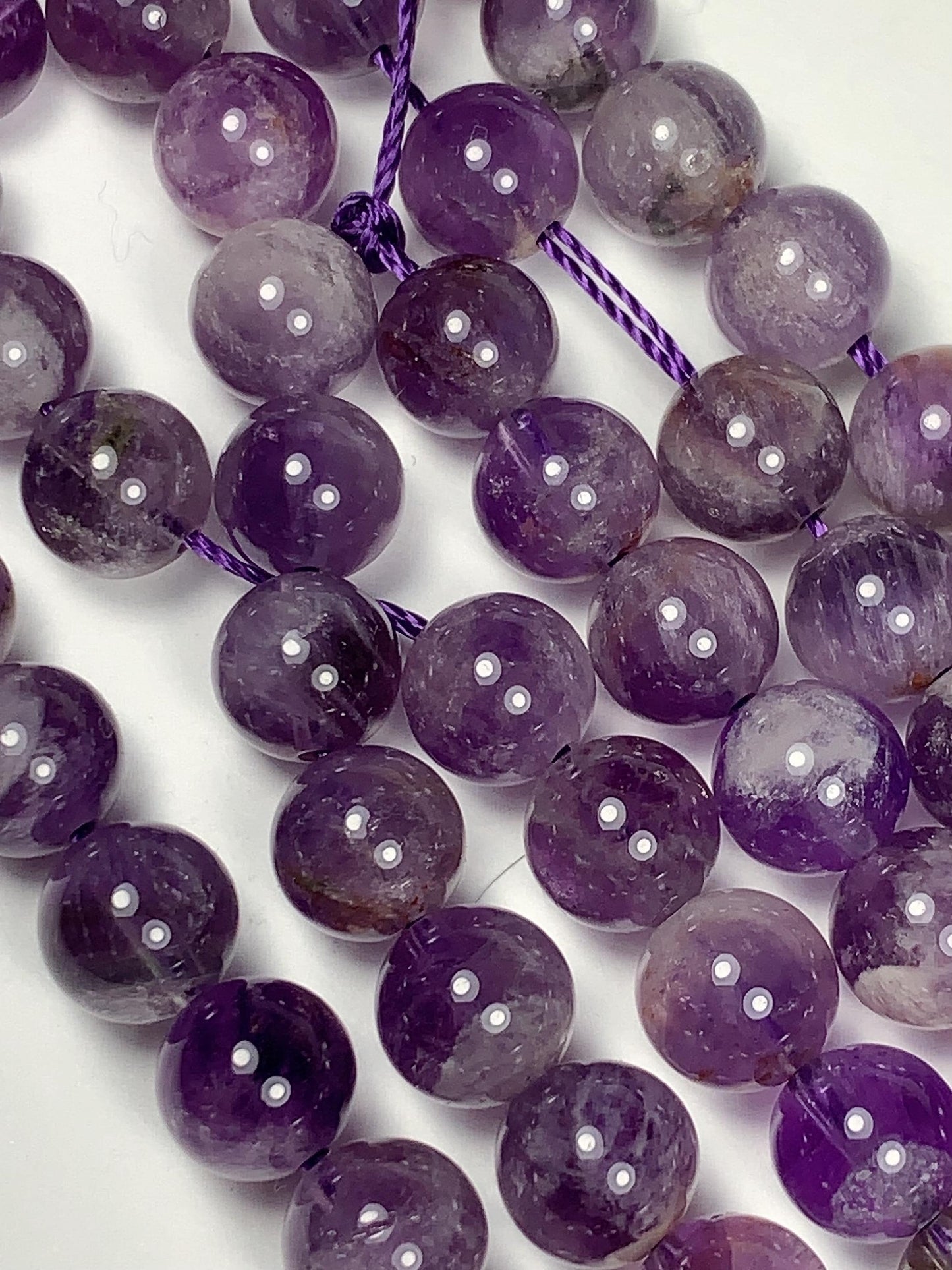 8mm Natural Translucent Inclusions Mineral Purple Amethyst Crystal Smooth Round Beads 15.5" Strand