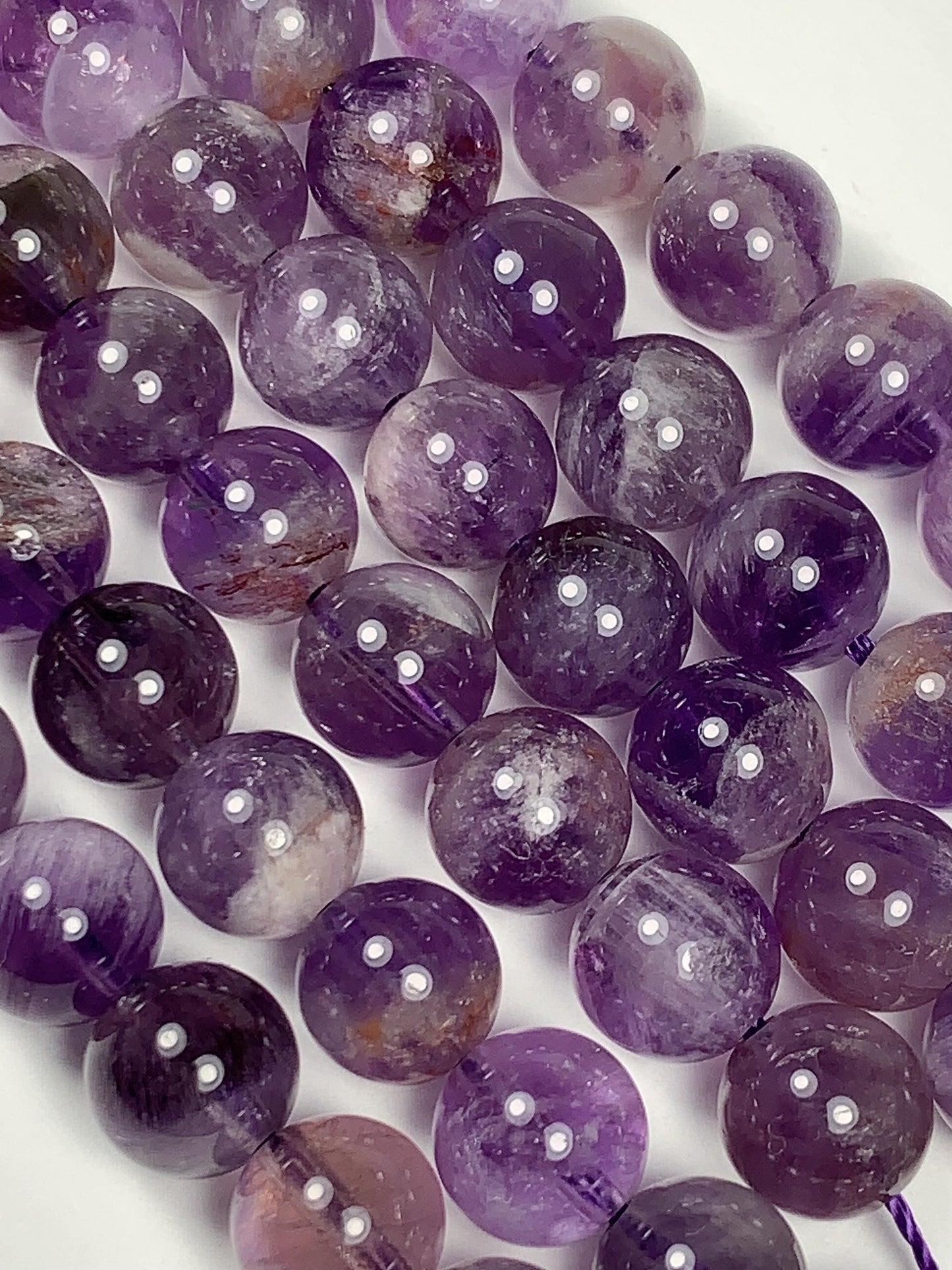 8mm Natural Translucent Inclusions Mineral Purple Amethyst Crystal Smooth Round Beads 15.5" Strand
