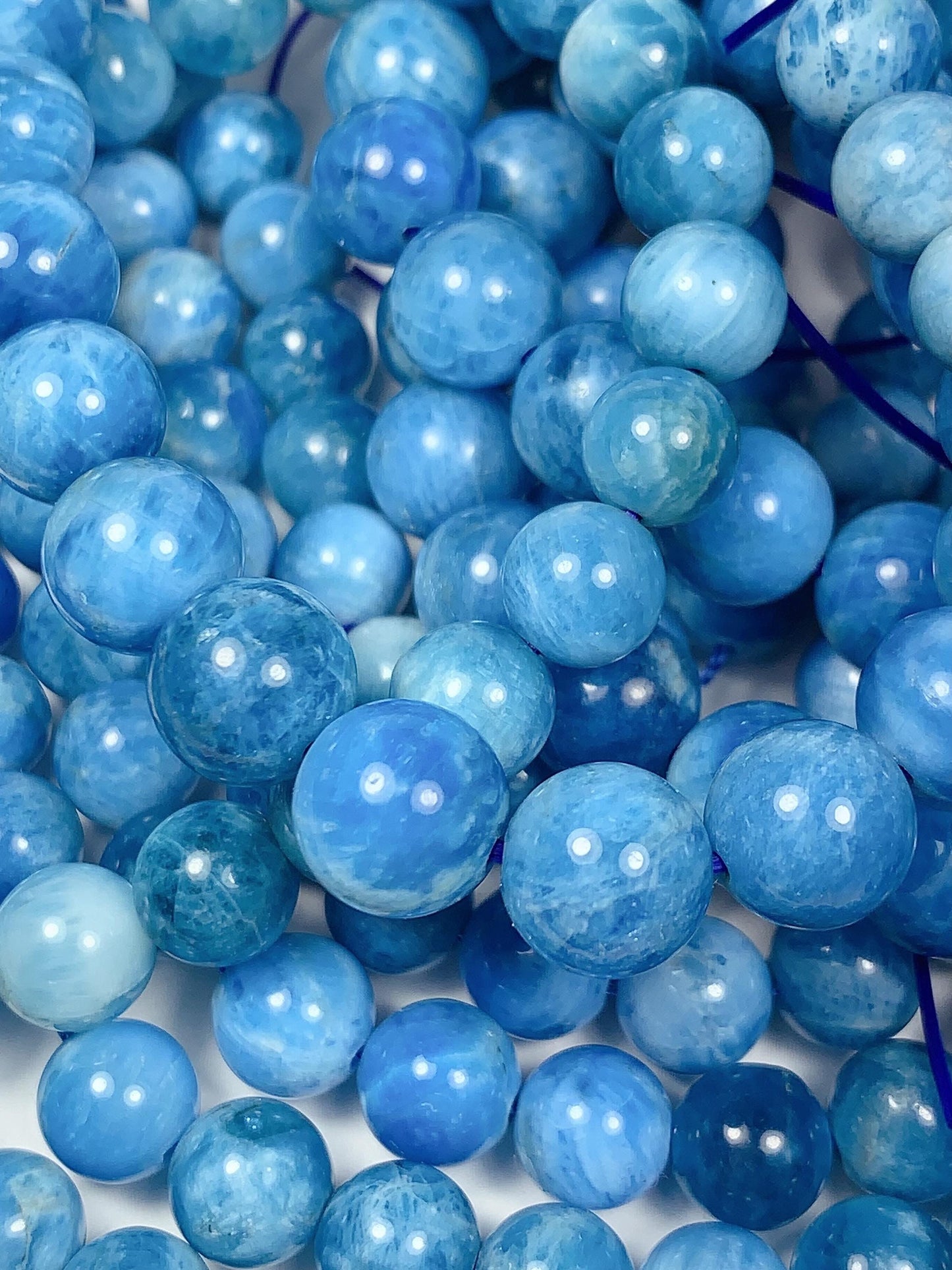 AAA Natural Ocean Blue Apatite  Smooth Round Beads 15.5" Strand Gemstone  8mm 10mm