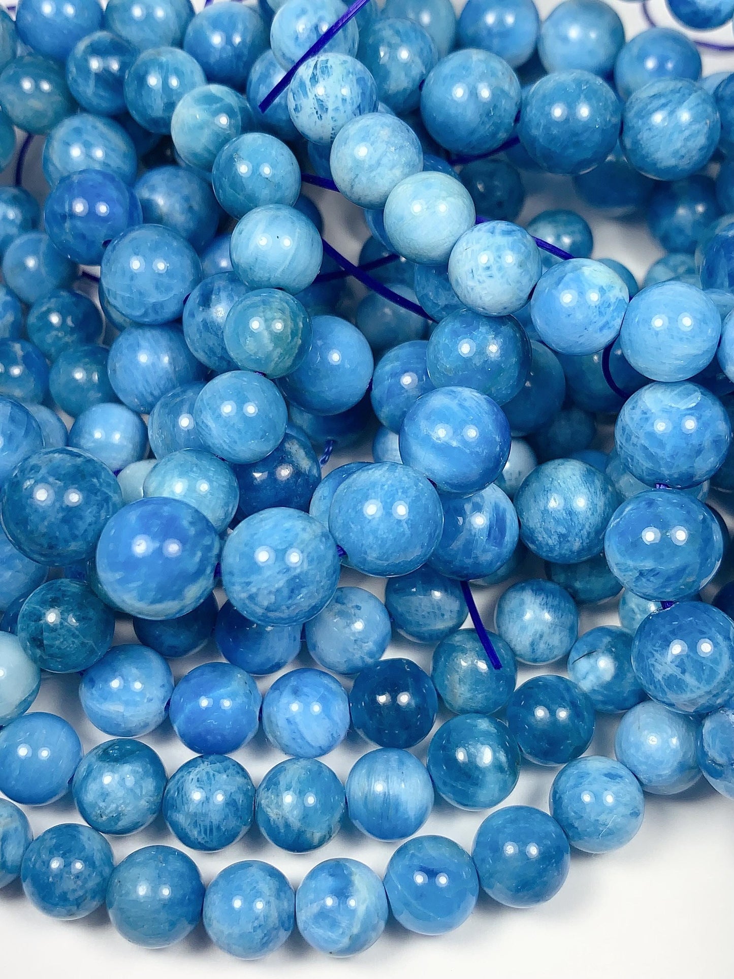 AAA Natural Ocean Blue Apatite  Smooth Round Beads 15.5" Strand Gemstone  8mm 10mm
