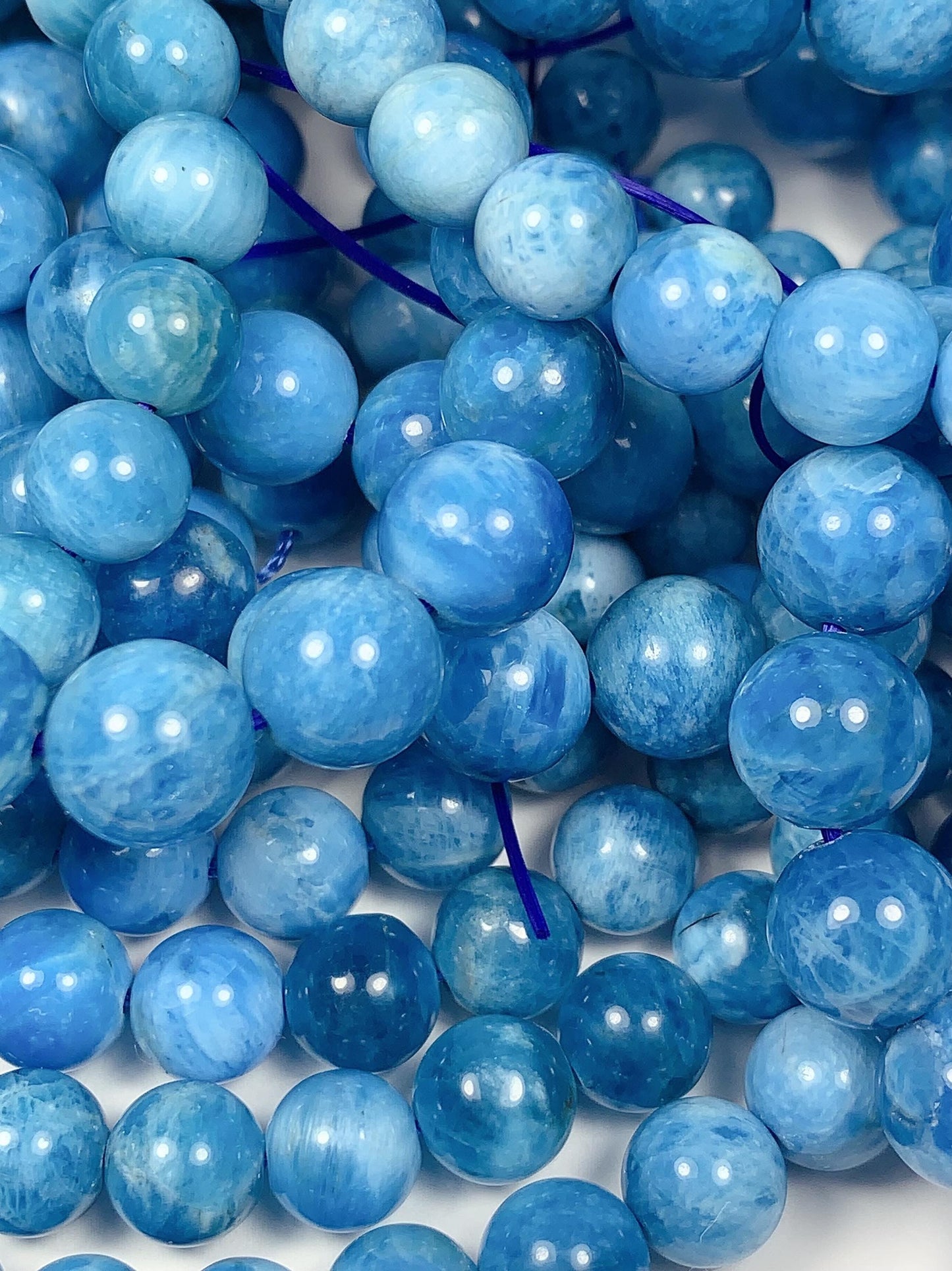 AAA Natural Ocean Blue Apatite  Smooth Round Beads 15.5" Strand Gemstone  8mm 10mm