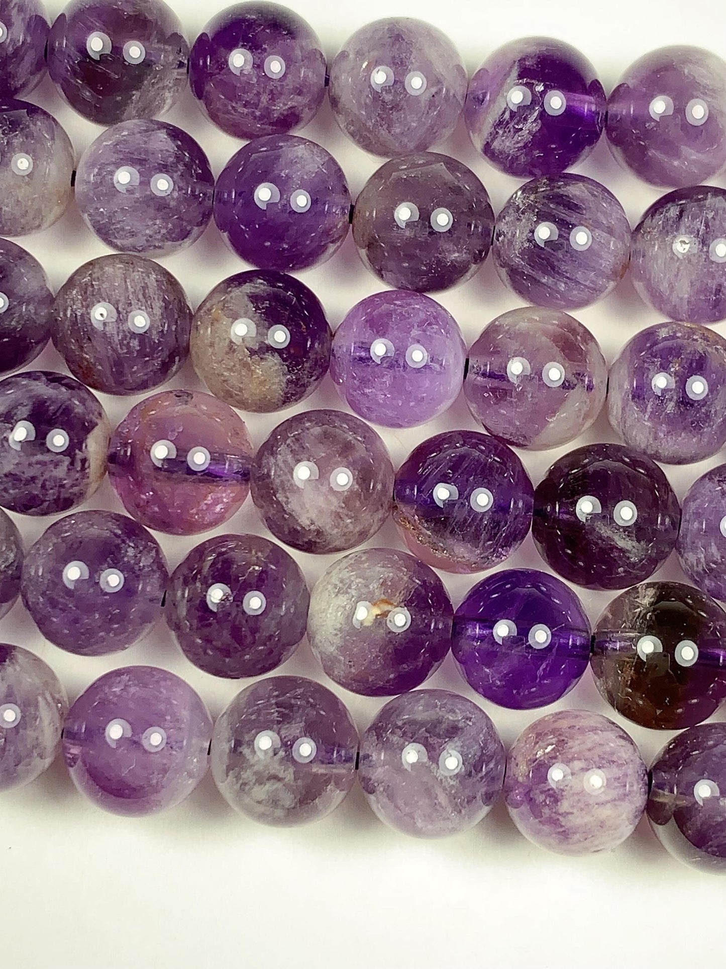8mm Natural Translucent Inclusions Mineral Purple Amethyst Crystal Smooth Round Beads 15.5" Strand