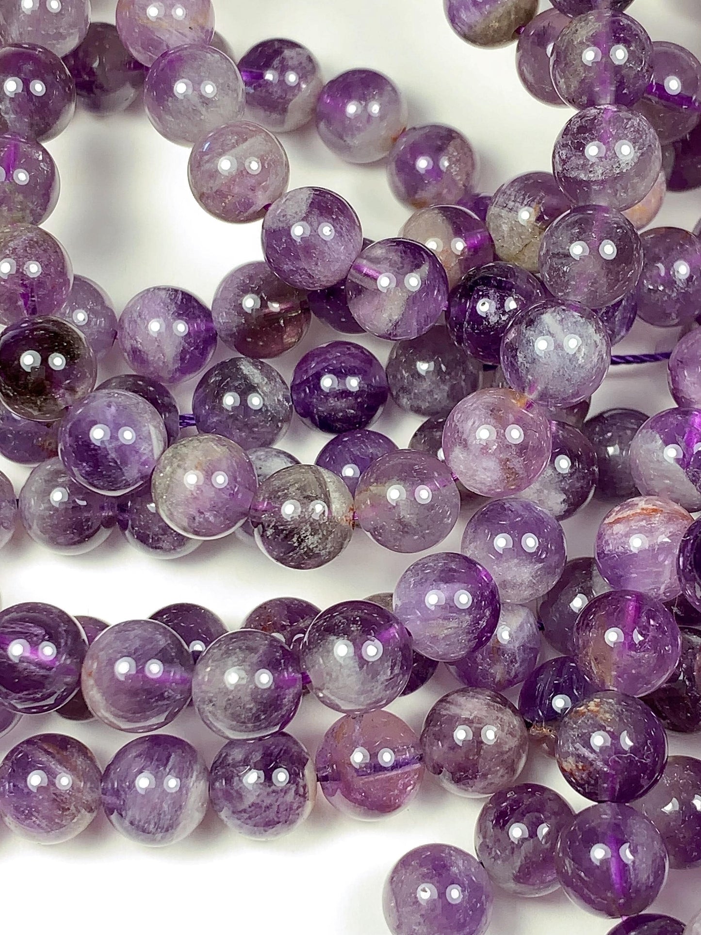 8mm Natural Translucent Inclusions Mineral Purple Amethyst Crystal Smooth Round Beads 15.5" Strand