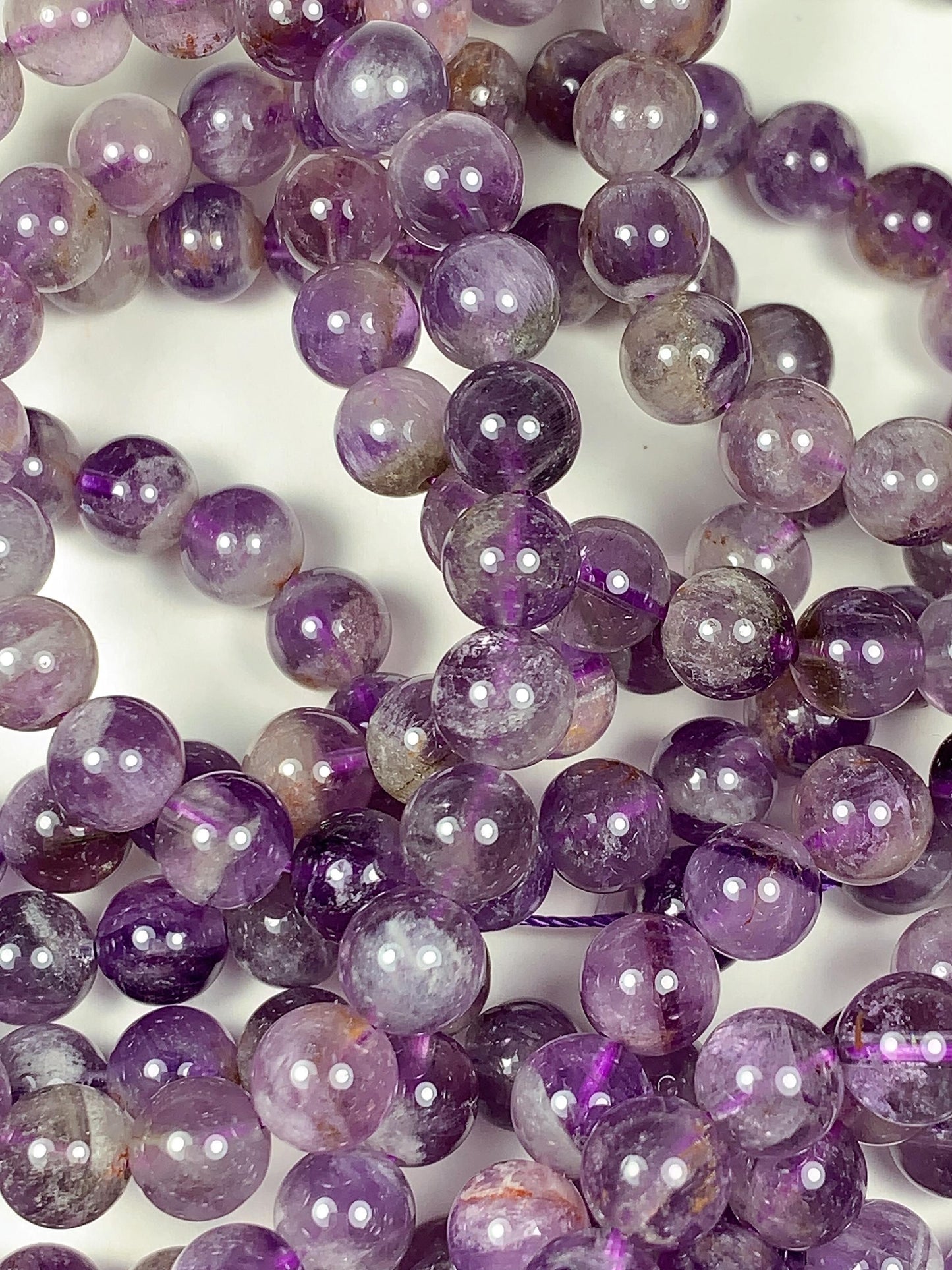 8mm Natural Translucent Inclusions Mineral Purple Amethyst Crystal Smooth Round Beads 15.5" Strand