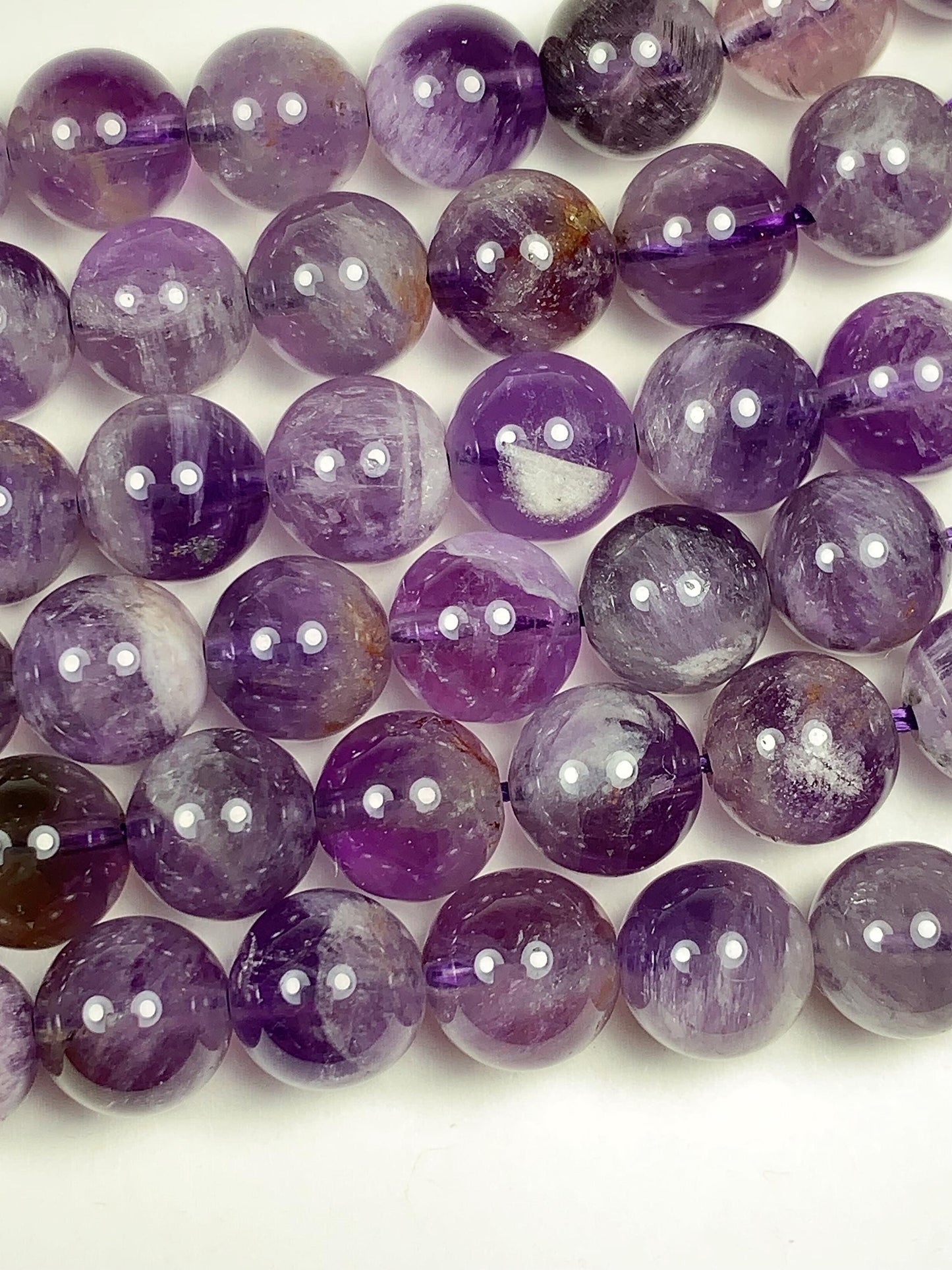 8mm Natural Translucent Inclusions Mineral Purple Amethyst Crystal Smooth Round Beads 15.5" Strand
