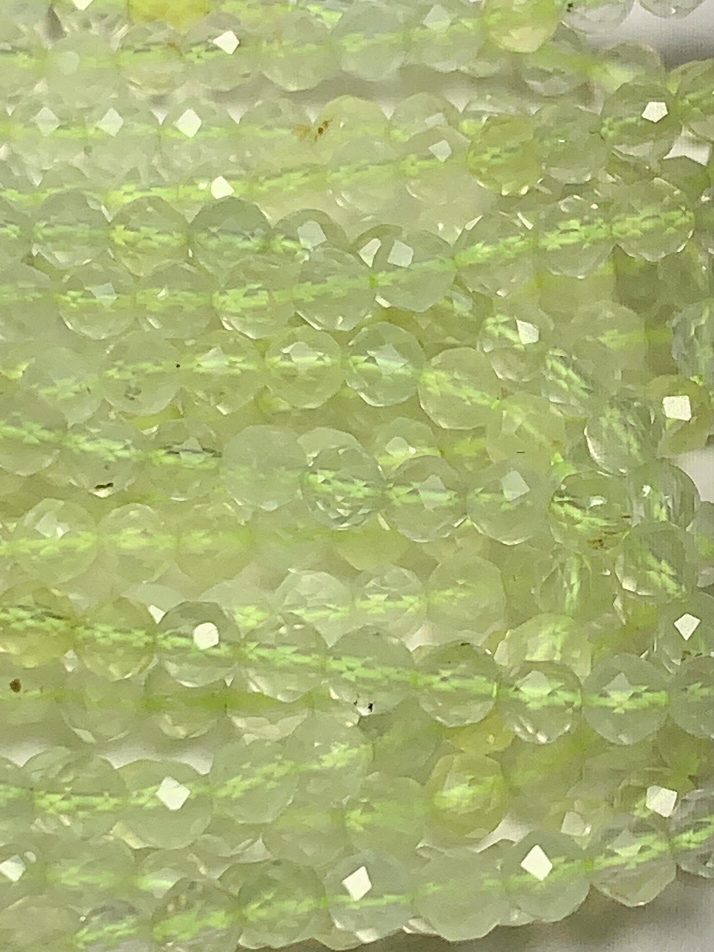 AAA Natural Translucent Yellowish Green Prehnite Faceted Round Beads Strand 15.5 Gemstone