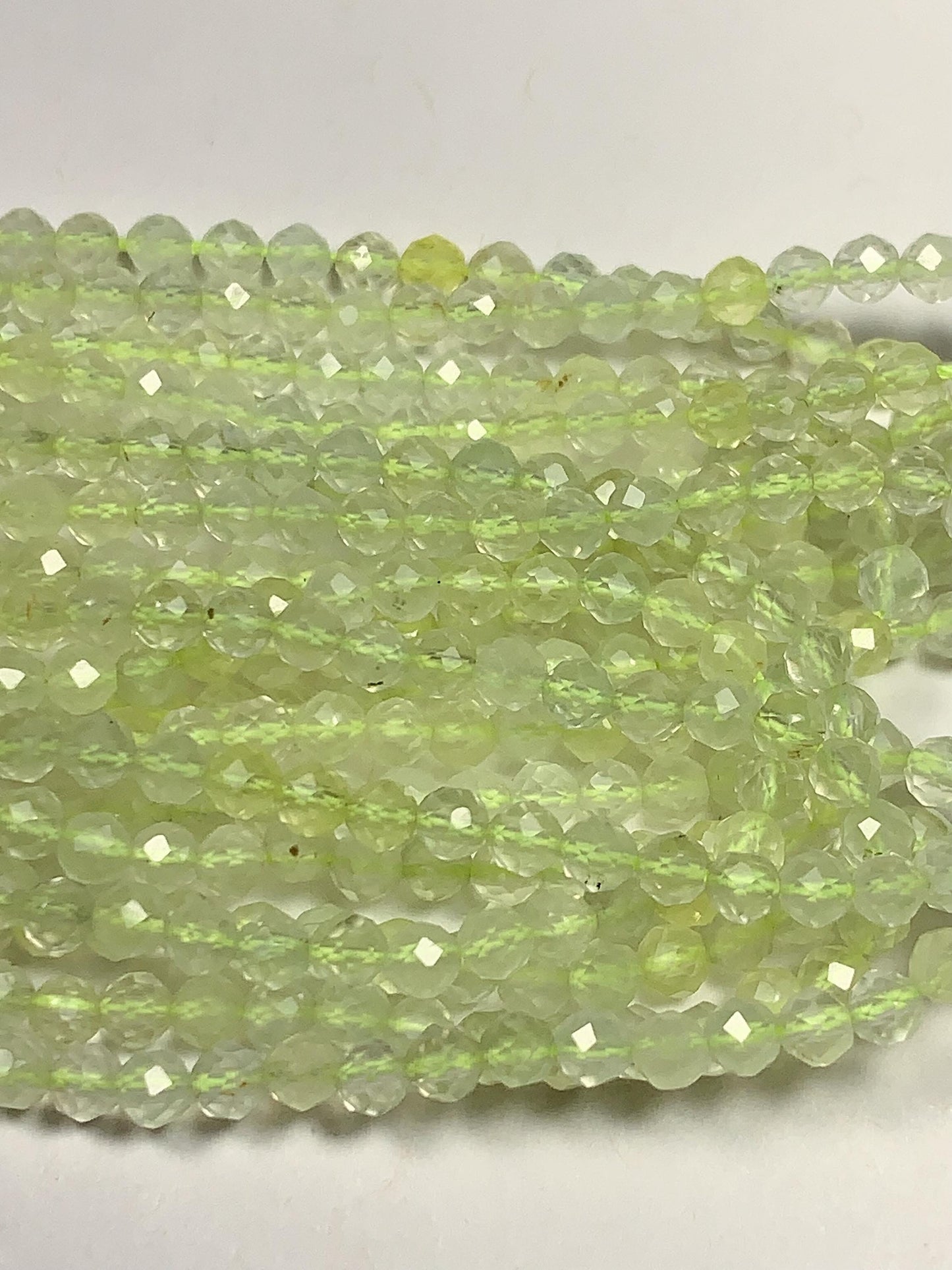 AAA Natural Translucent Yellowish Green Prehnite Faceted Round Beads Strand 15.5 Gemstone