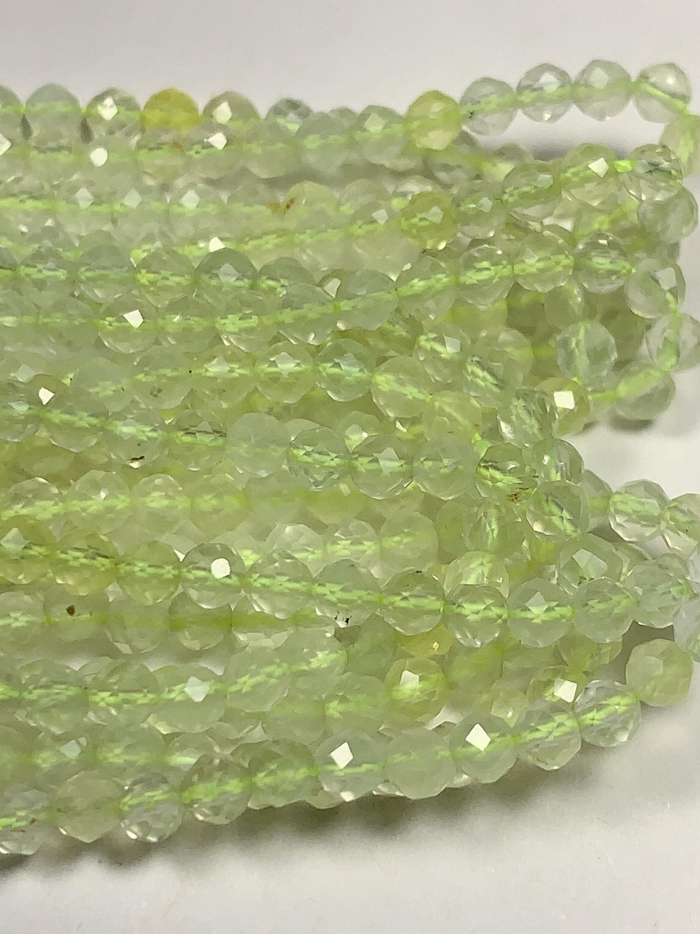 AAA Natural Translucent Yellowish Green Prehnite Faceted Round Beads Strand 15.5 Gemstone