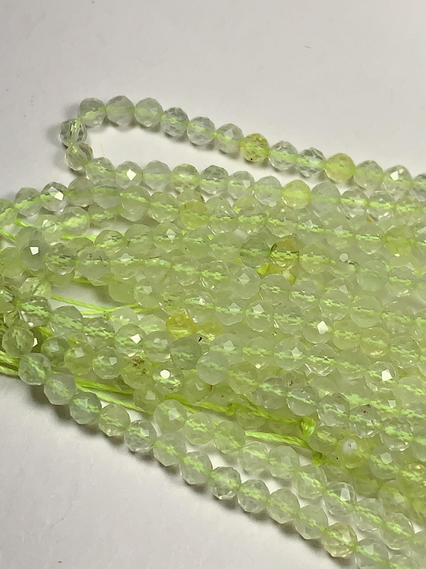 AAA Natural Translucent Yellowish Green Prehnite Faceted Round Beads Strand 15.5 Gemstone