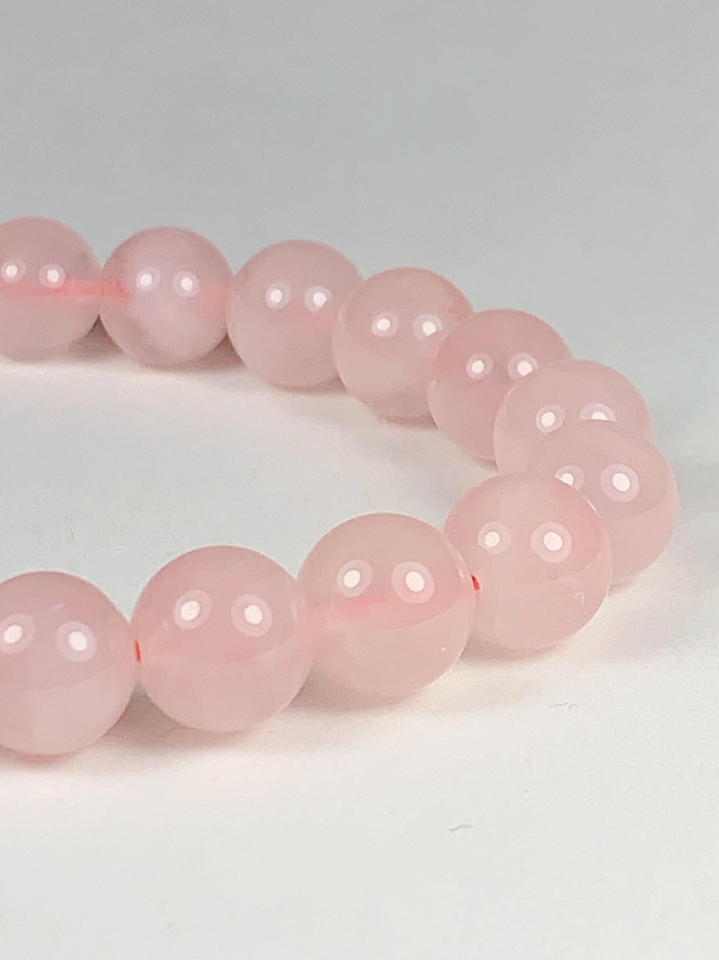 AAA Natural Madagascar Peach Baby Pink Rose Stretch Bracelet Smooth Round  Beads Gemstone
