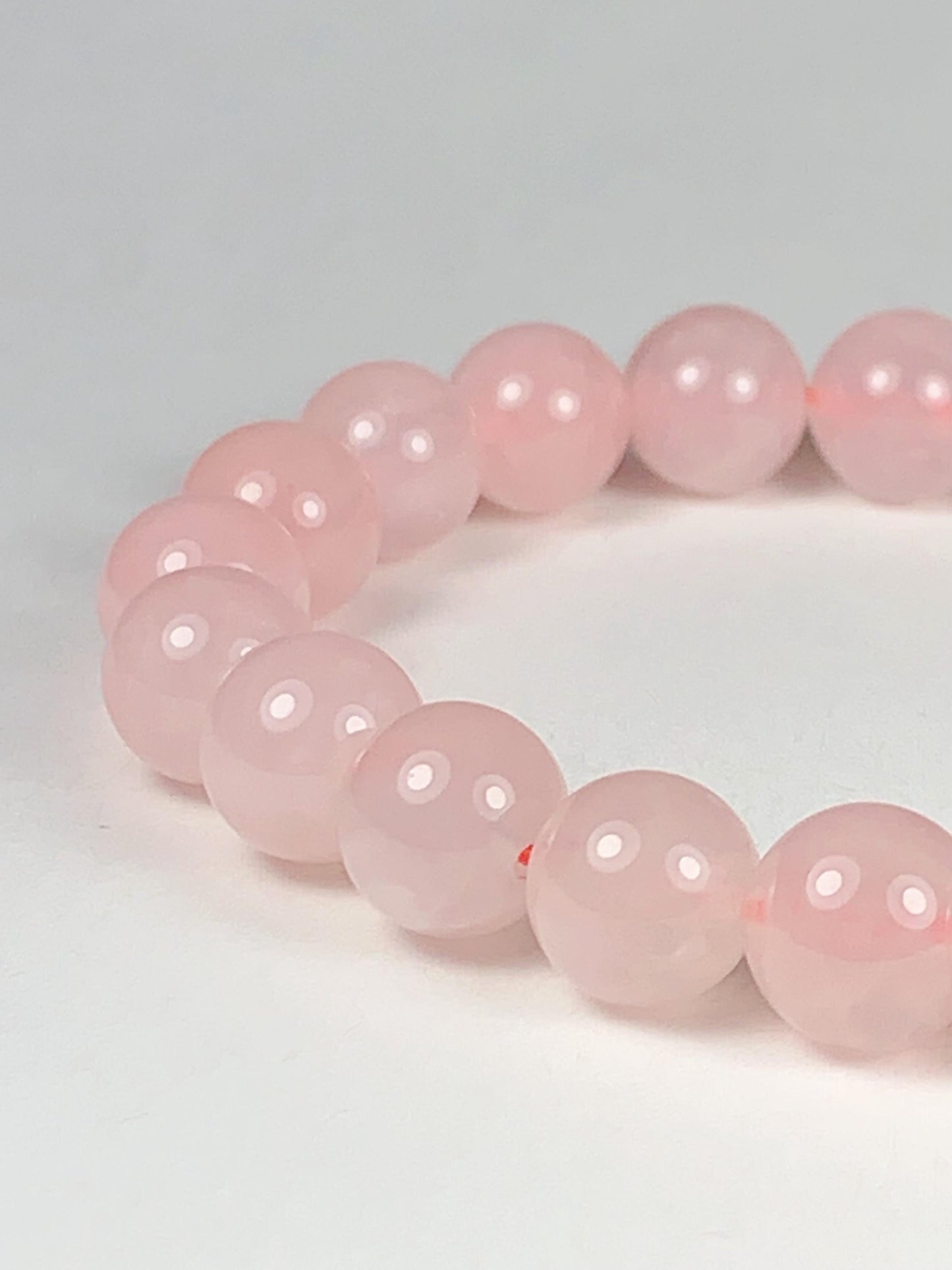 AAA Natural Madagascar Peach Baby Pink Rose Stretch Bracelet Smooth Round  Beads Gemstone