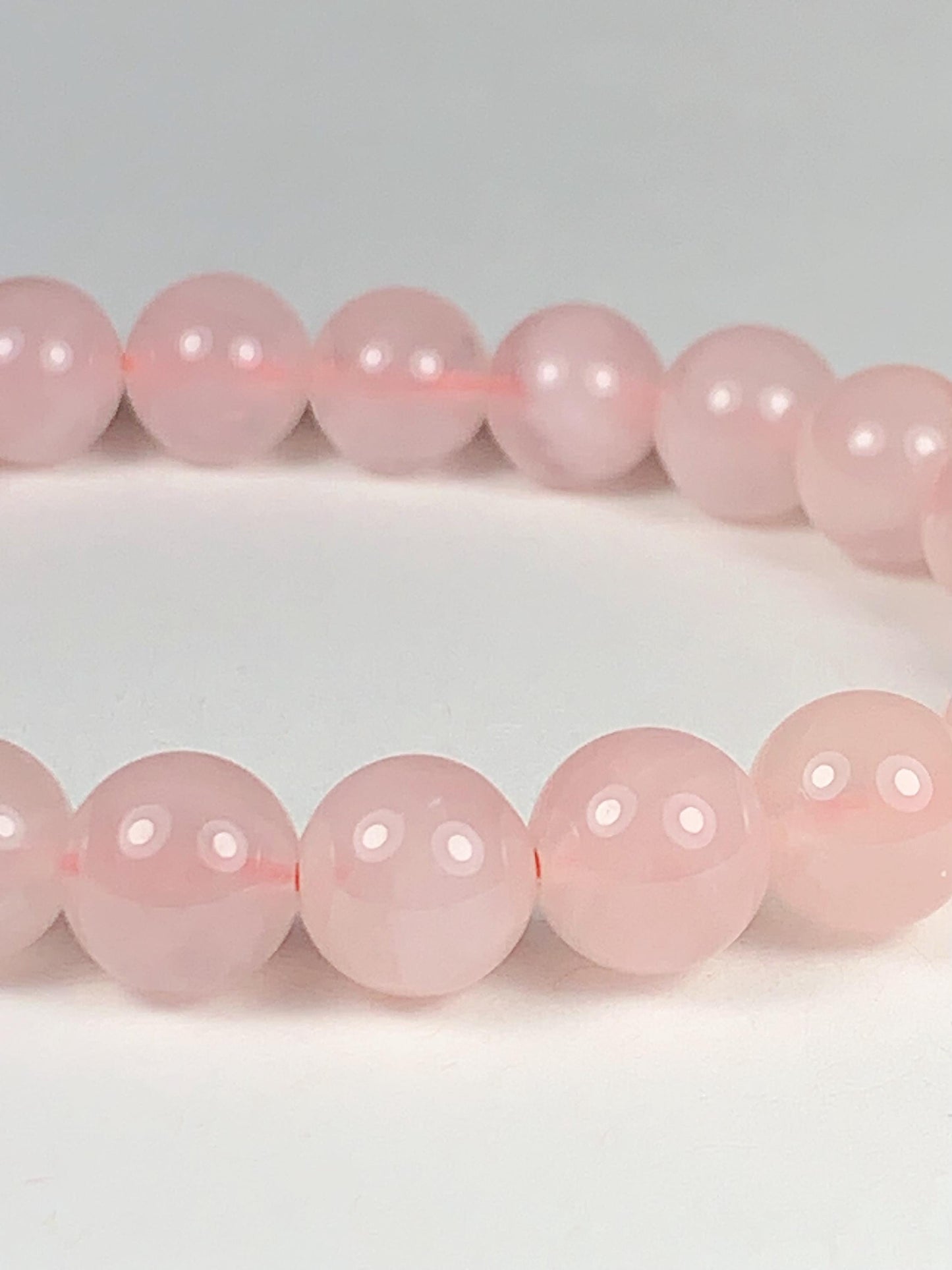 AAA Natural Madagascar Peach Baby Pink Rose Stretch Bracelet Smooth Round  Beads Gemstone