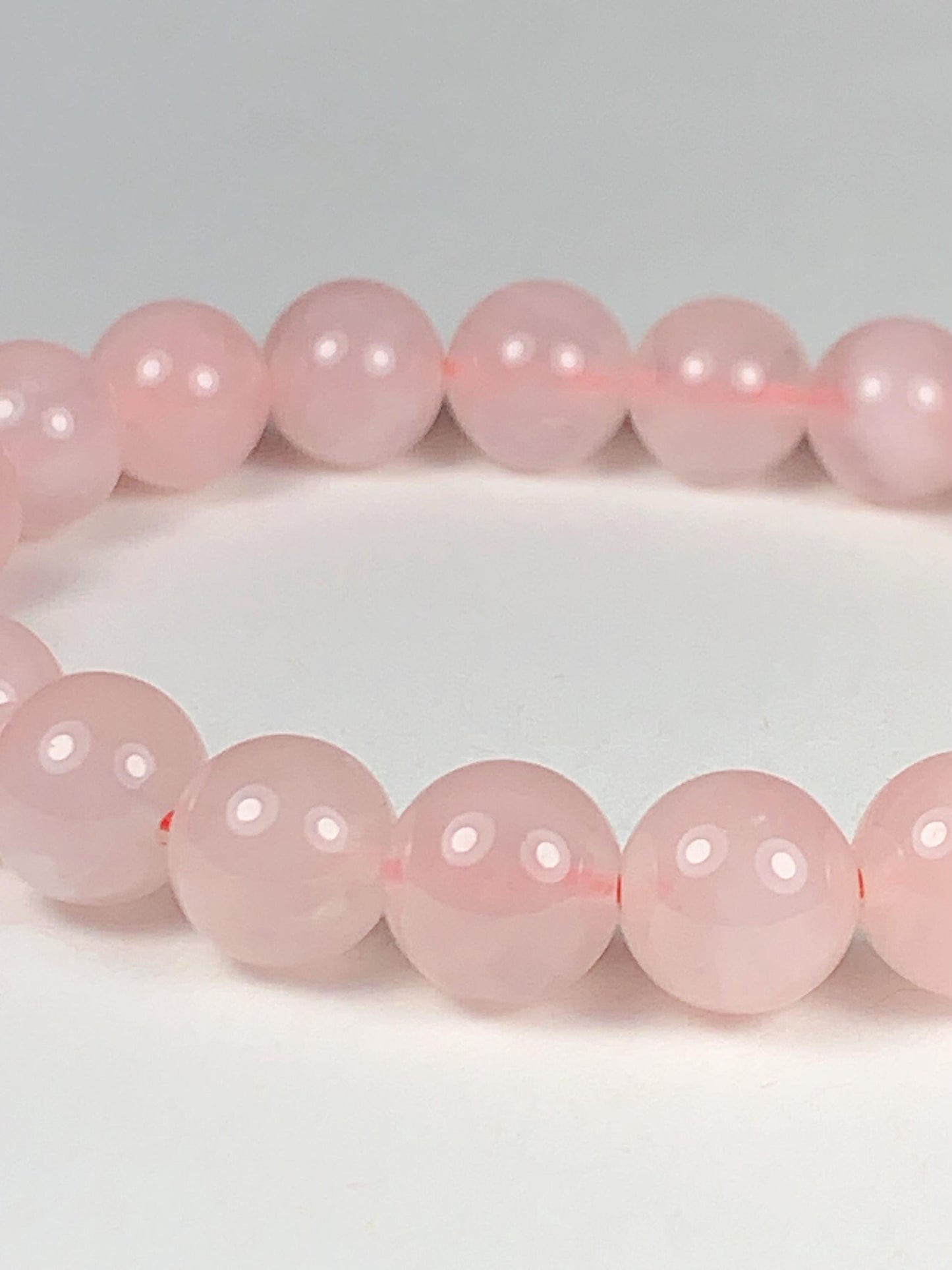 AAA Natural Madagascar Peach Baby Pink Rose Stretch Bracelet Smooth Round  Beads Gemstone
