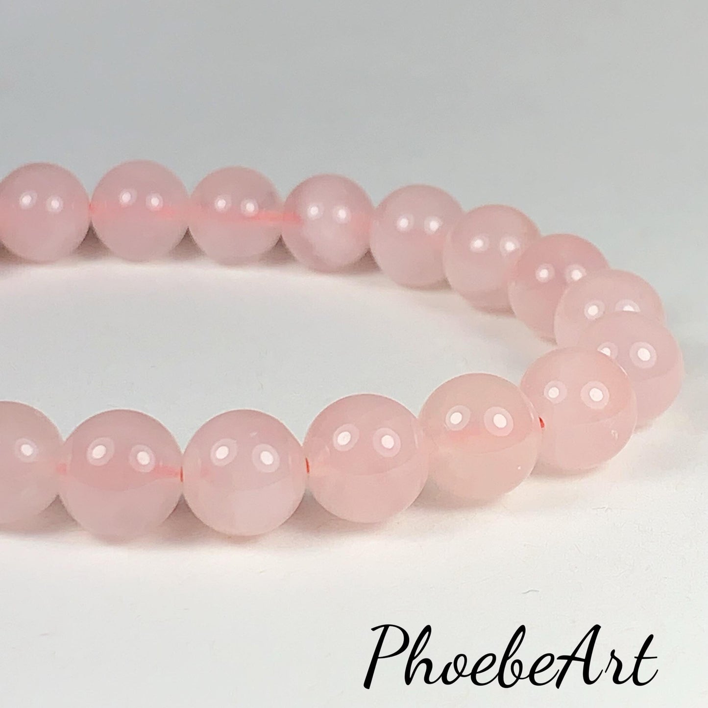 AAA Natural Madagascar Peach Baby Pink Rose Stretch Bracelet Smooth Round  Beads Gemstone