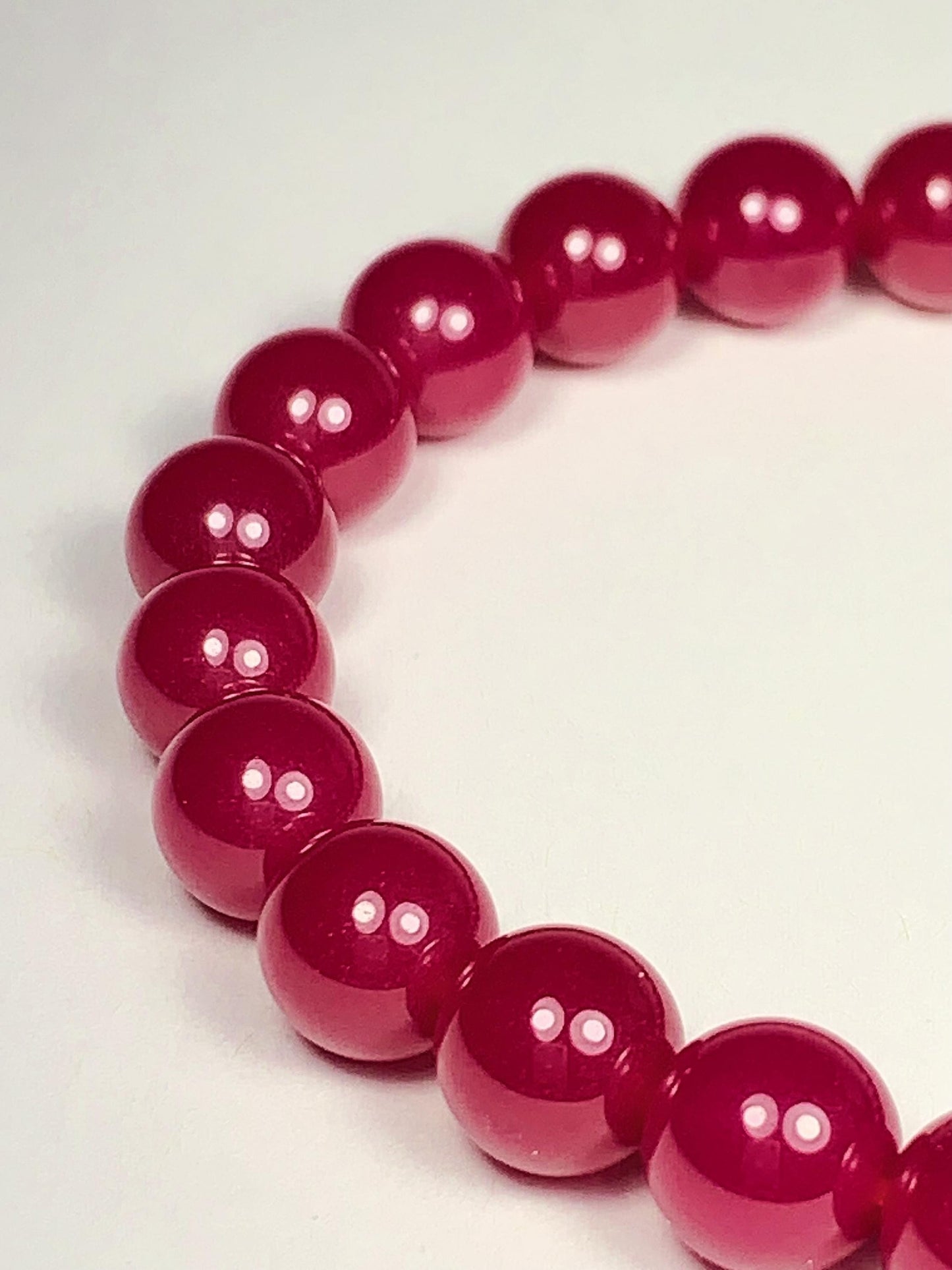 Red Ruby Laboratory-grown Stretch Bracelet Smooth Round  Beads Gemstone