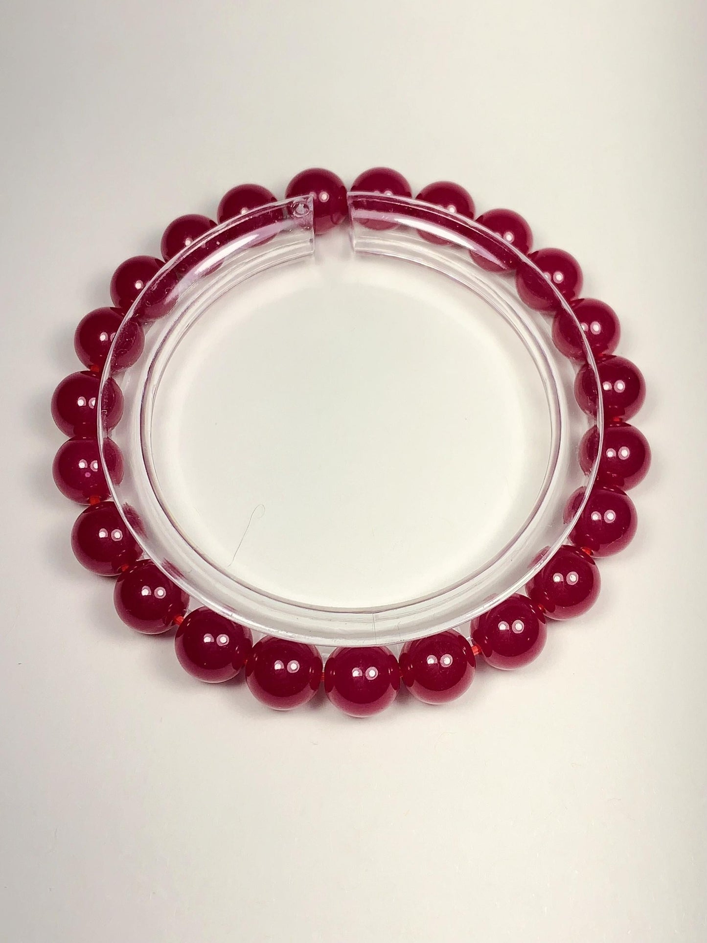 Red Ruby Laboratory-grown Stretch Bracelet Smooth Round  Beads Gemstone