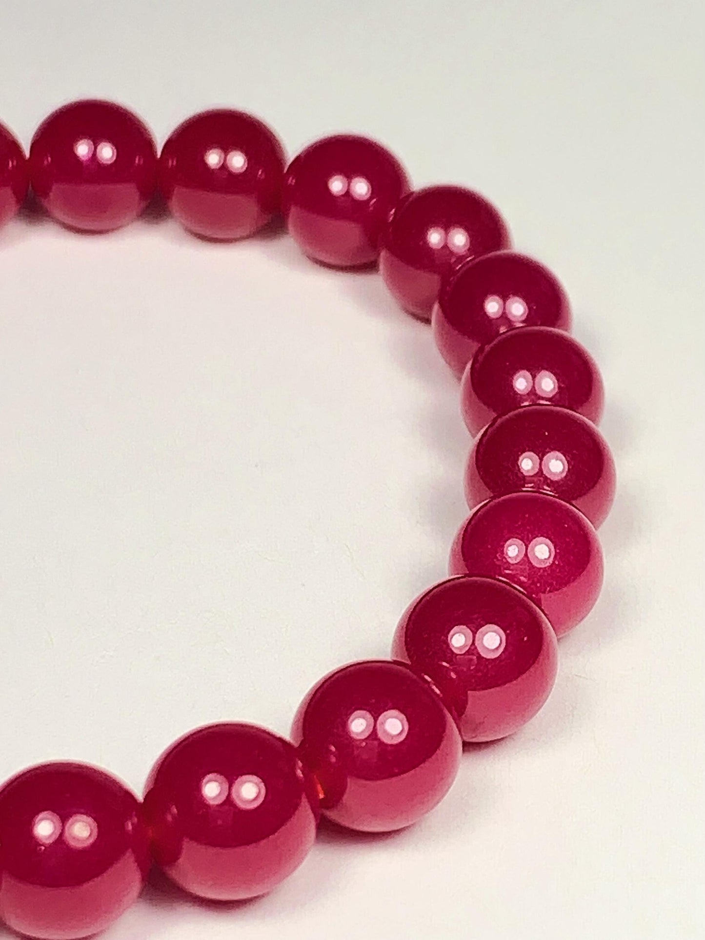 Red Ruby Laboratory-grown Stretch Bracelet Smooth Round  Beads Gemstone