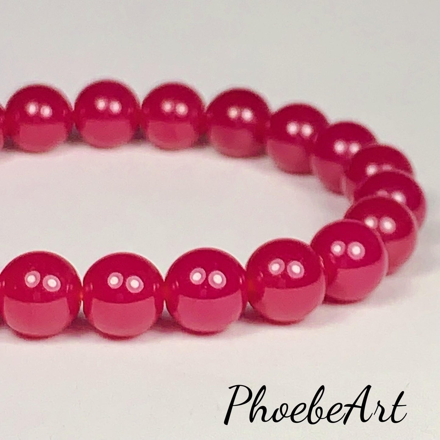 Red Ruby Laboratory-grown Stretch Bracelet Smooth Round  Beads Gemstone