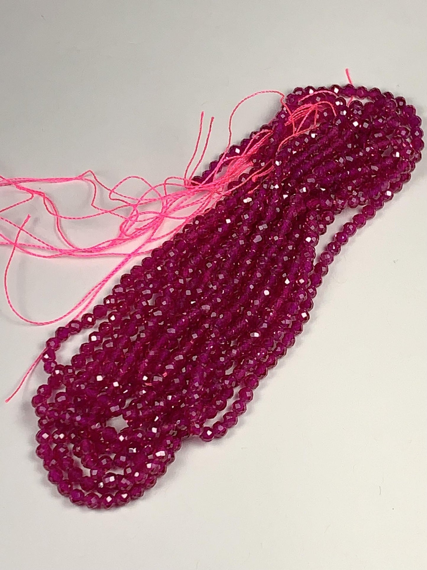 Ruby Laboratory-grown Fuchsia Rose Red Faceted Round Beads 15.5" Strand Gemstone 3mm