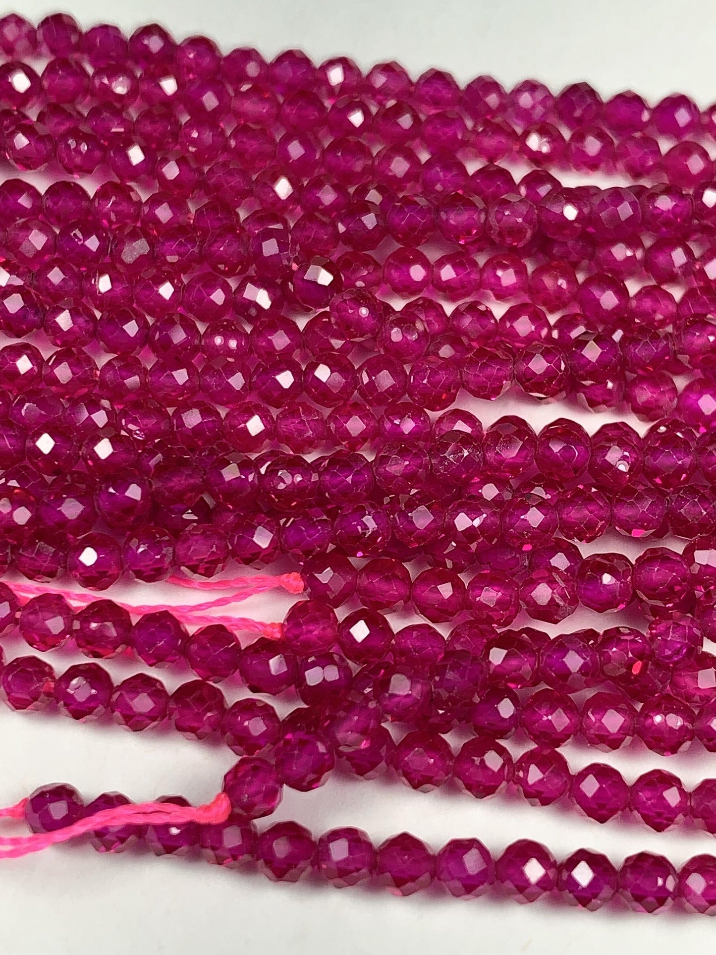 Ruby Laboratory-grown Fuchsia Rose Red Faceted Round Beads 15.5" Strand Gemstone 3mm