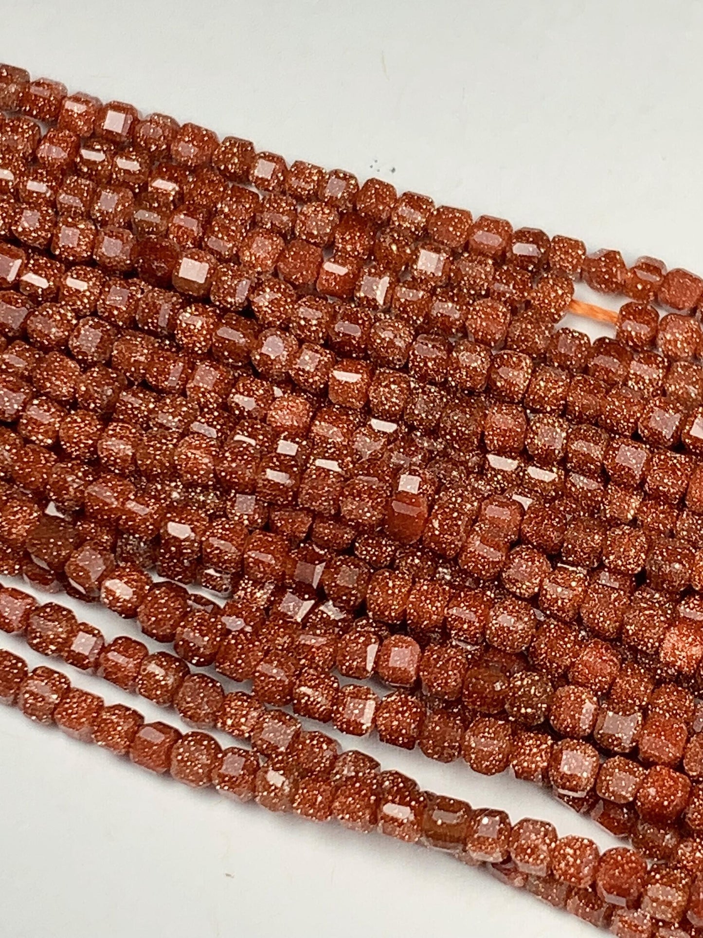 2.5mm Orange Brown Goldstone Sandstone Faceted Cube Square Beads 15.5 Strand