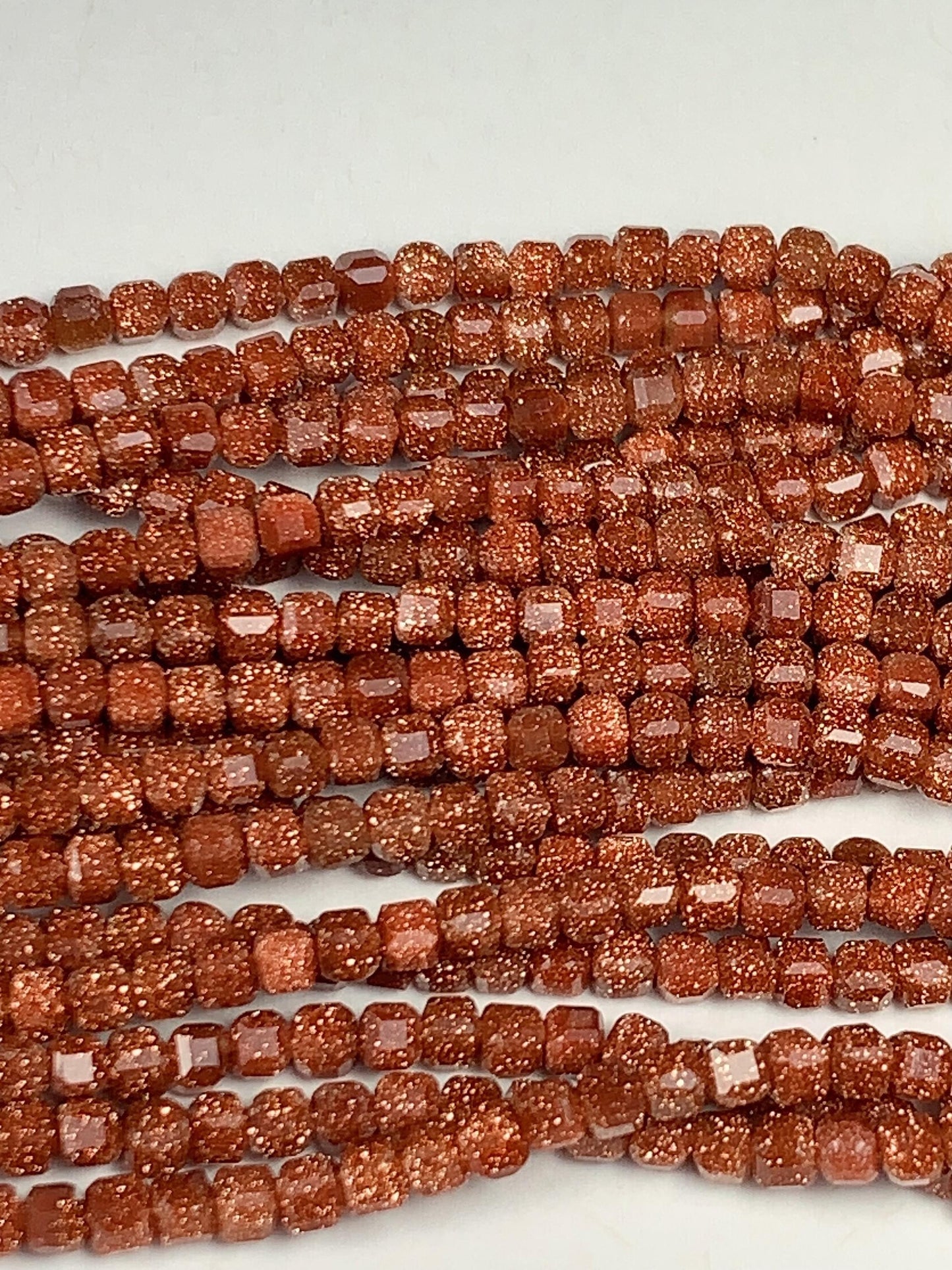 2.5mm Orange Brown Goldstone Sandstone Faceted Cube Square Beads 15.5 Strand