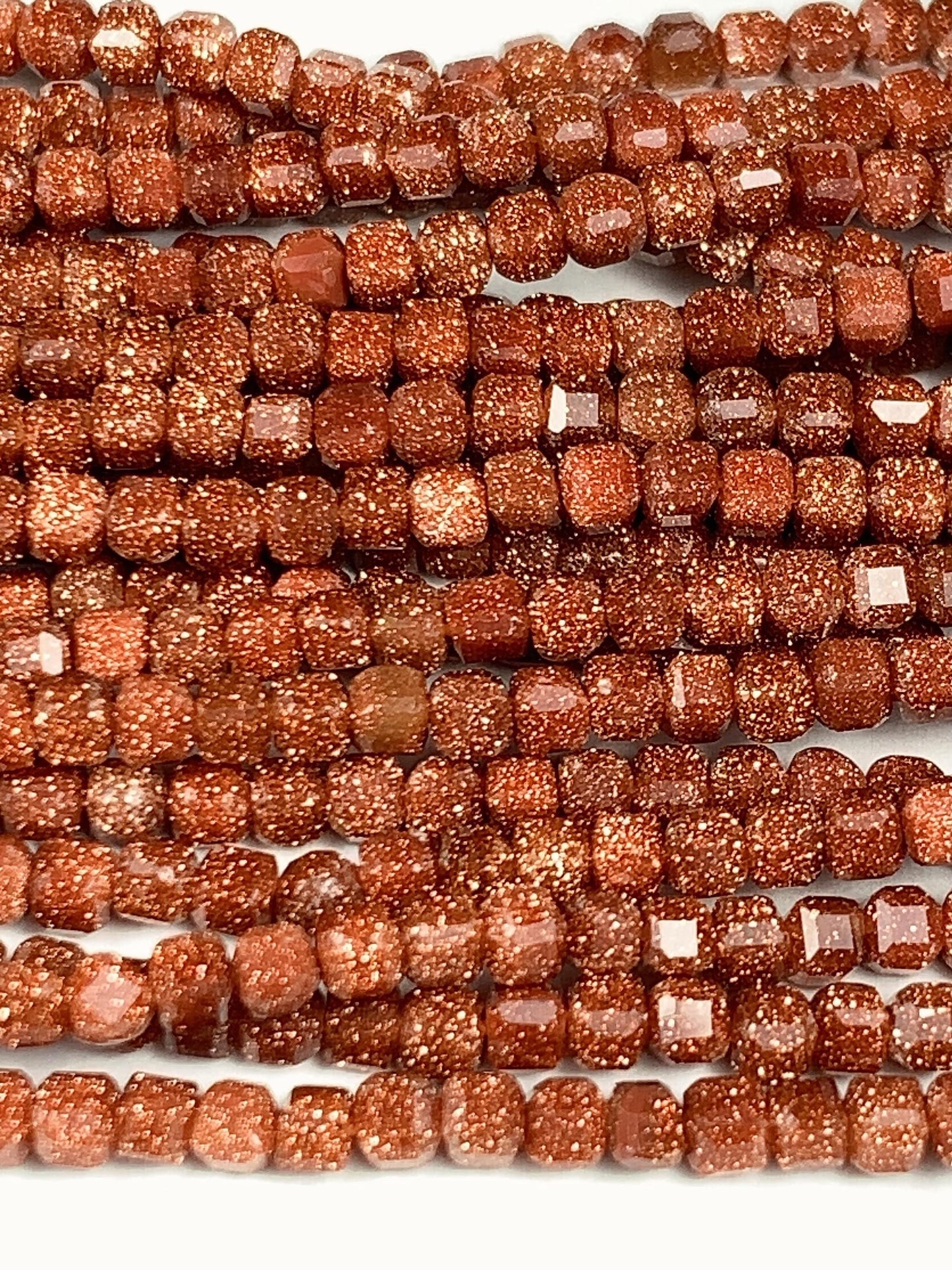 2.5mm Orange Brown Goldstone Sandstone Faceted Cube Square Beads 15.5 Strand
