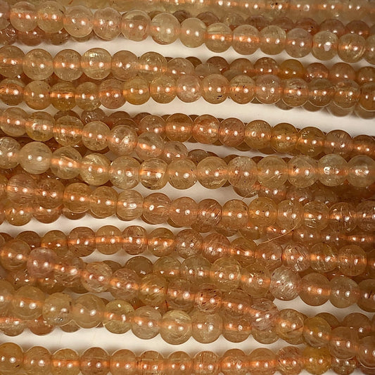 4mm Natural Gold  Yellow Apatite Smooth Round  Beads:  Genuine Gemstone 15.5" Strand Golden