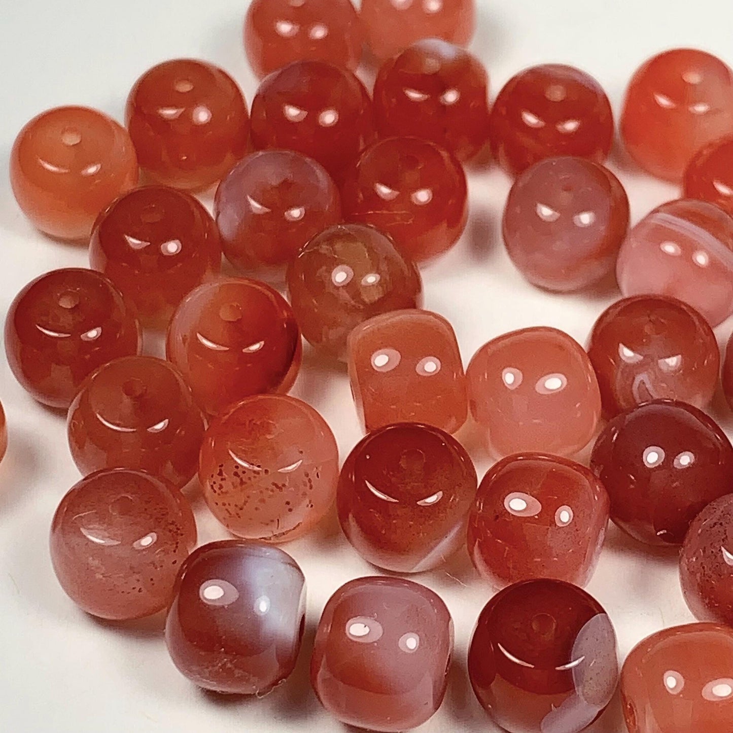 10 pcs Natural Translucent Red Agate Barrel Shape Smooth Beads  7x8mm