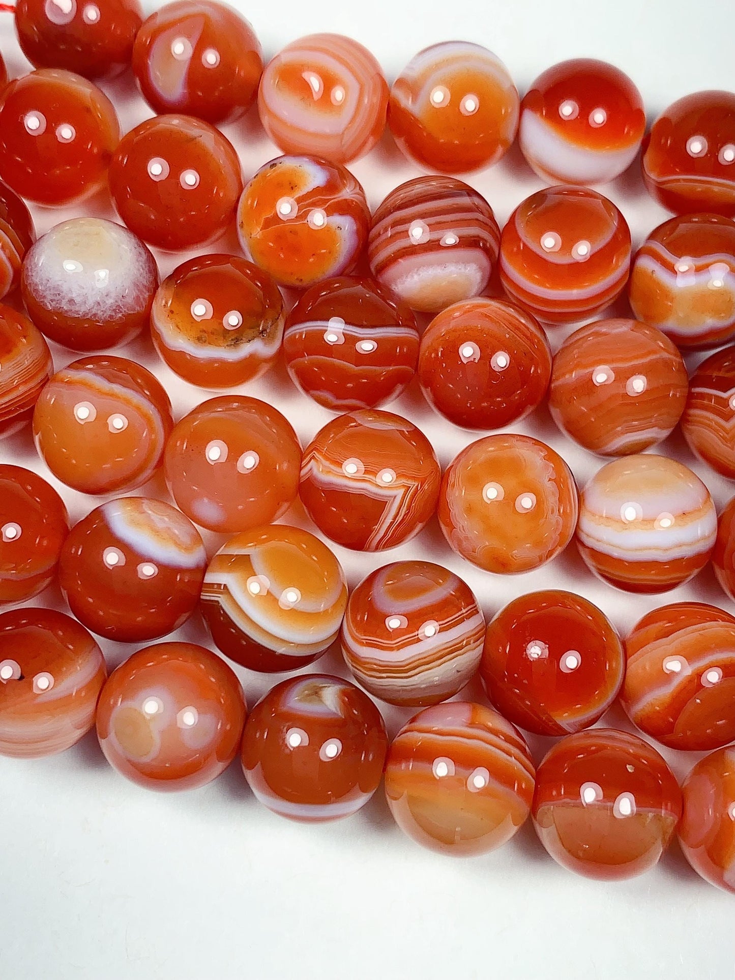 10mm AAA+ Natural Red Striped Agate Smooth Round Beads 15.5 Strand Gemstone