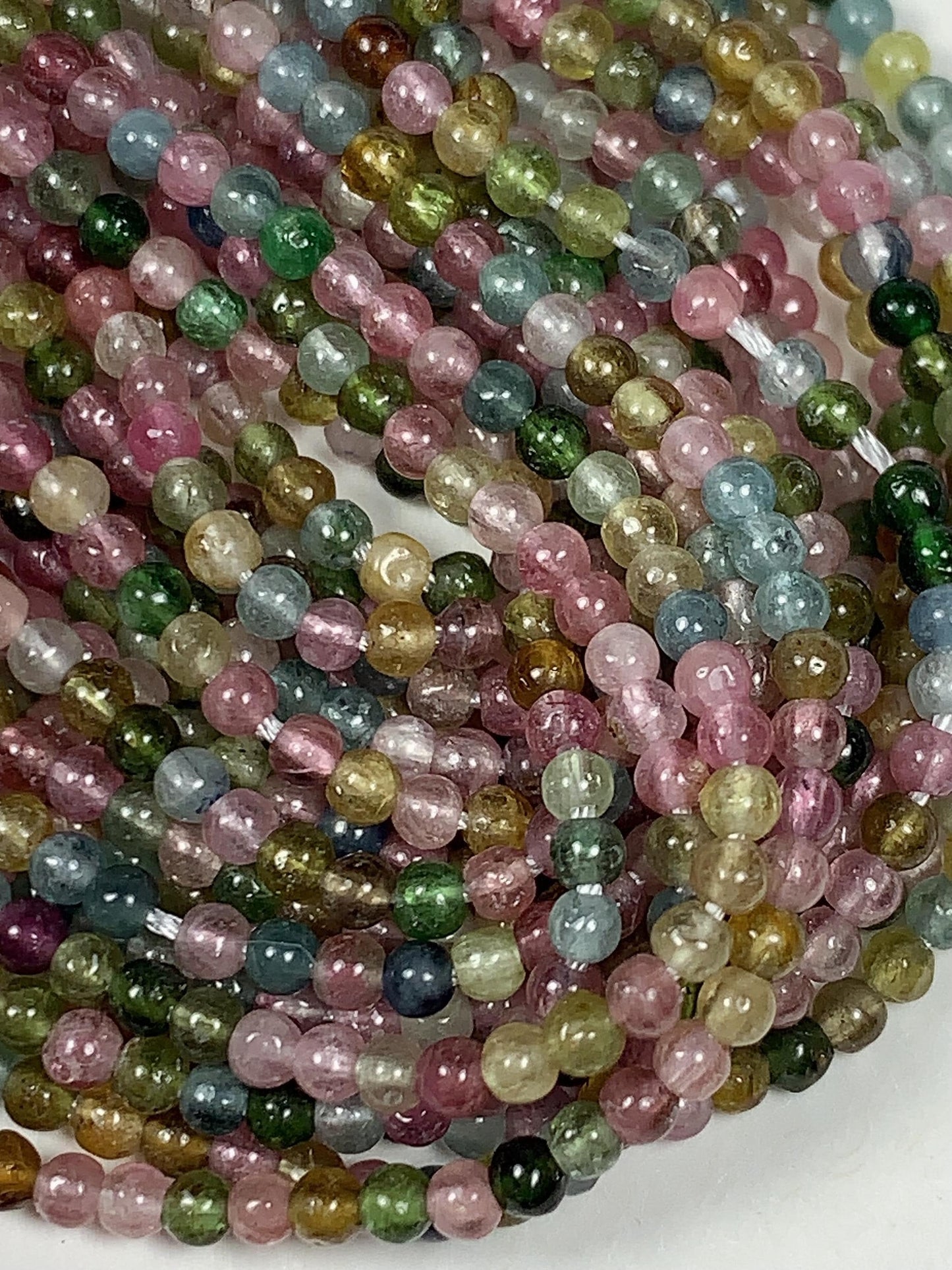2mm Rainbow Tourmaline Smooth Round Beads: Natural Genuine Gemstone Strand 15.5  PH20251221
