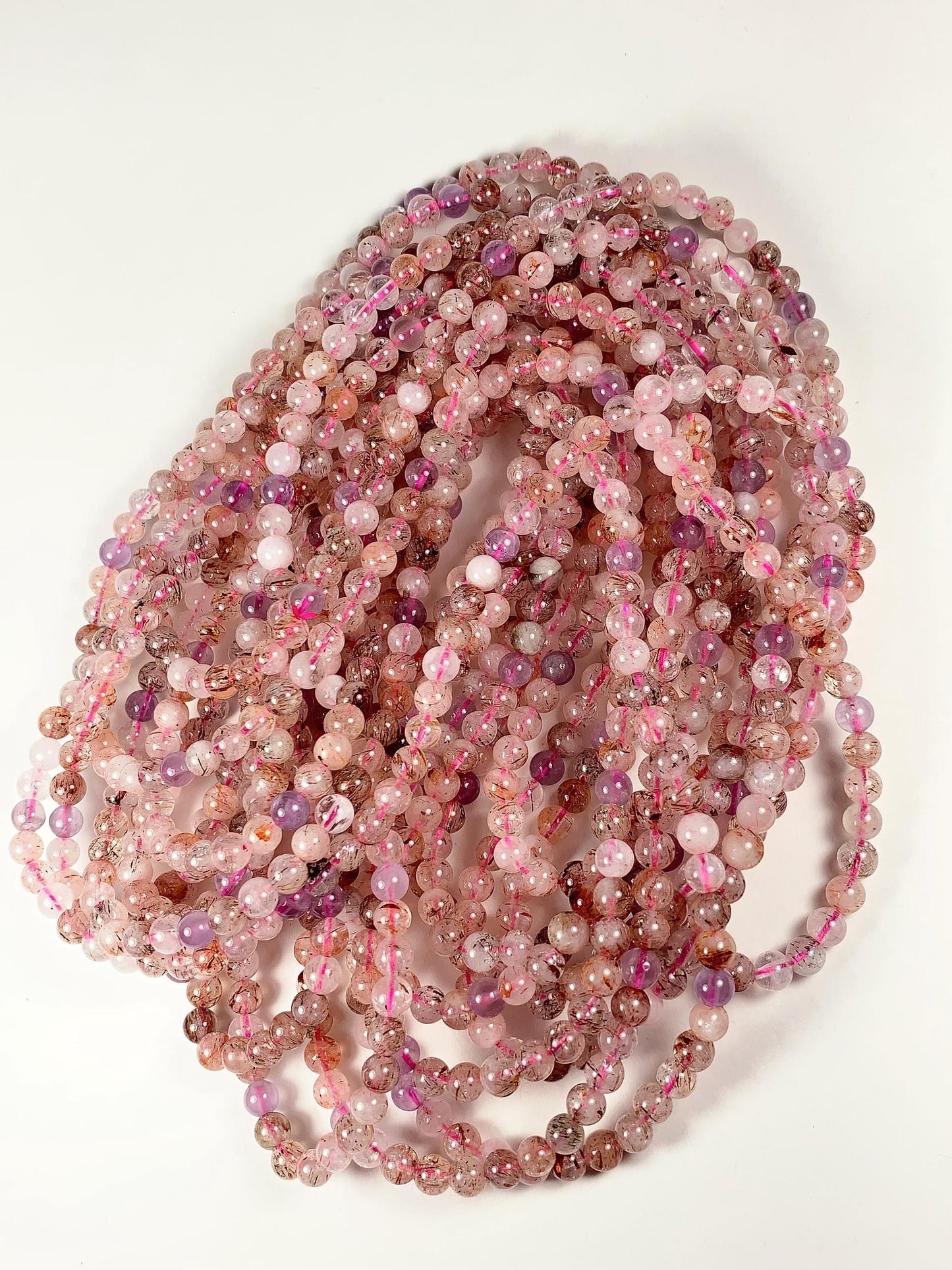 Natural Translucent Gold Red Copper Black  Rutilated Quartz Amethyst Smooth Round Beads: 15.5 Strand reddish rutile inclusions