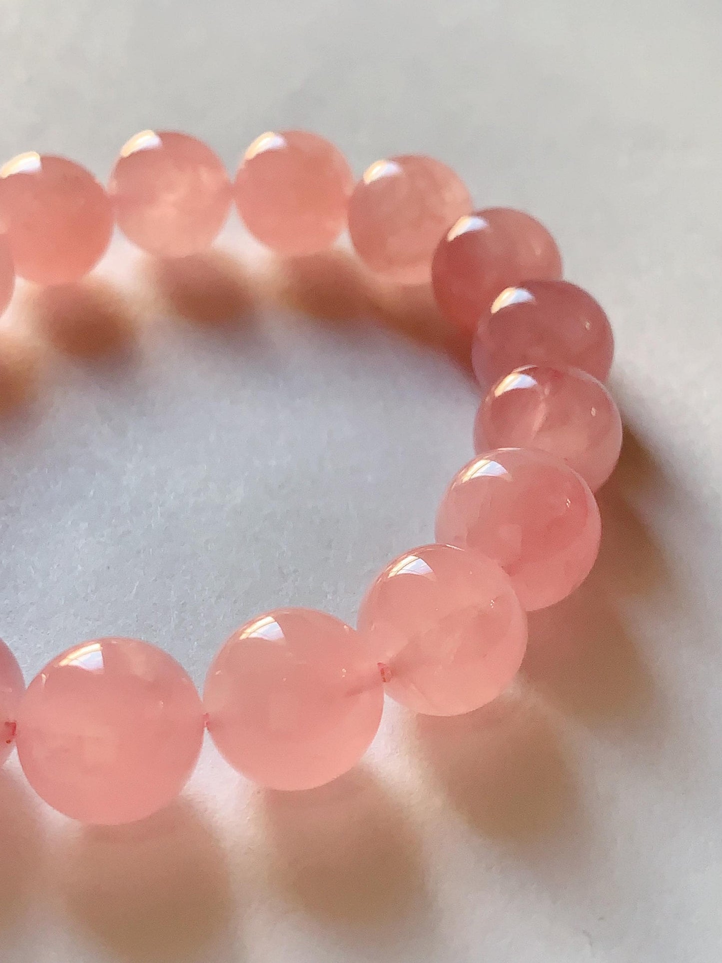 No Dyed AAA+ Translucent Madagascar Natural Peach Baby Pink Rose Quartz Stretch Bracelet: Smooth Round Gemstone