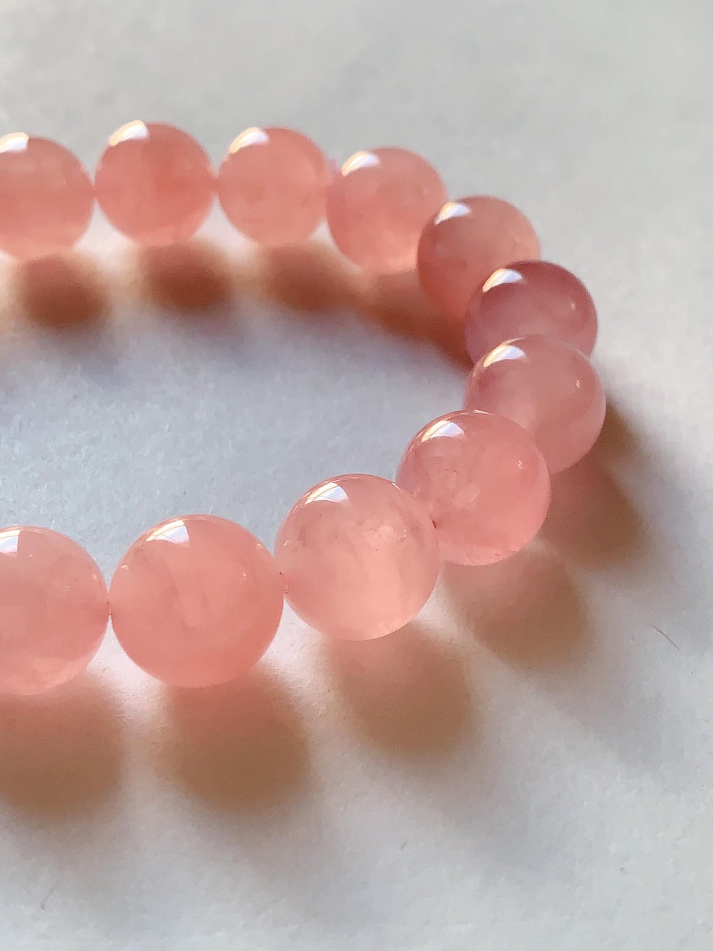 No Dyed AAA+ Translucent Madagascar Natural Peach Baby Pink Rose Quartz Stretch Bracelet: Smooth Round Gemstone
