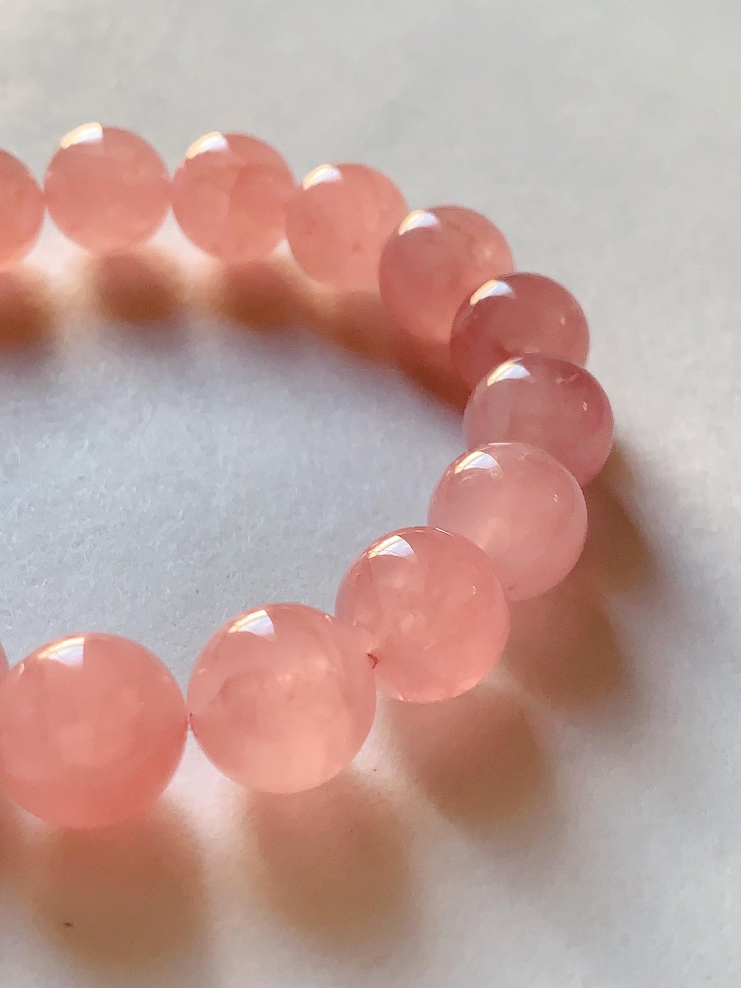 No Dyed AAA+ Translucent Madagascar Natural Peach Baby Pink Rose Quartz Stretch Bracelet: Smooth Round Gemstone