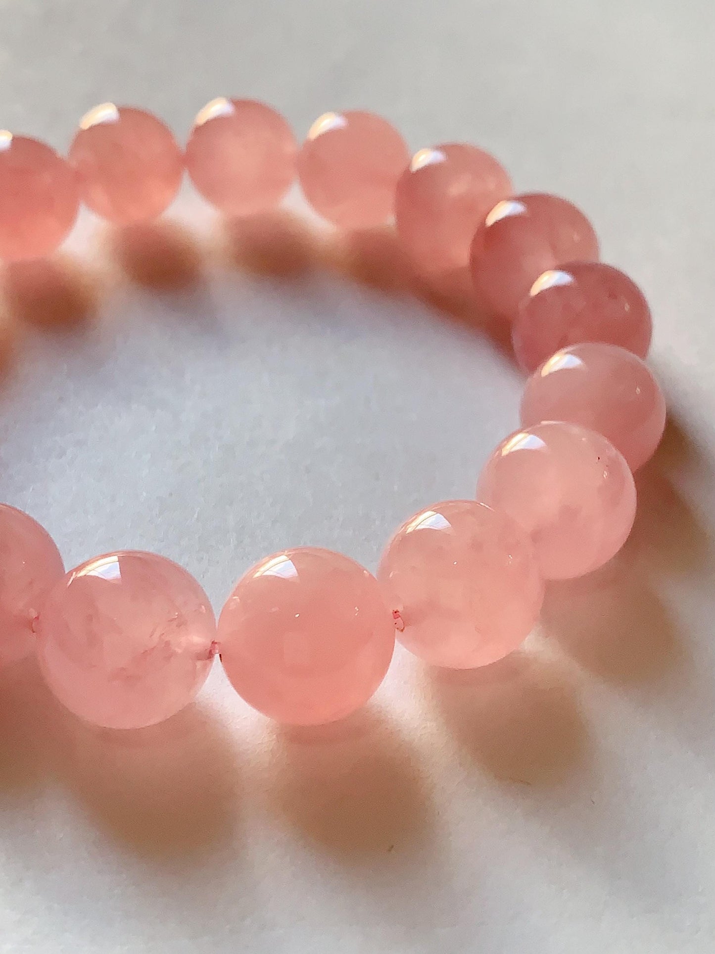 No Dyed AAA+ Translucent Madagascar Natural Peach Baby Pink Rose Quartz Stretch Bracelet: Smooth Round Gemstone