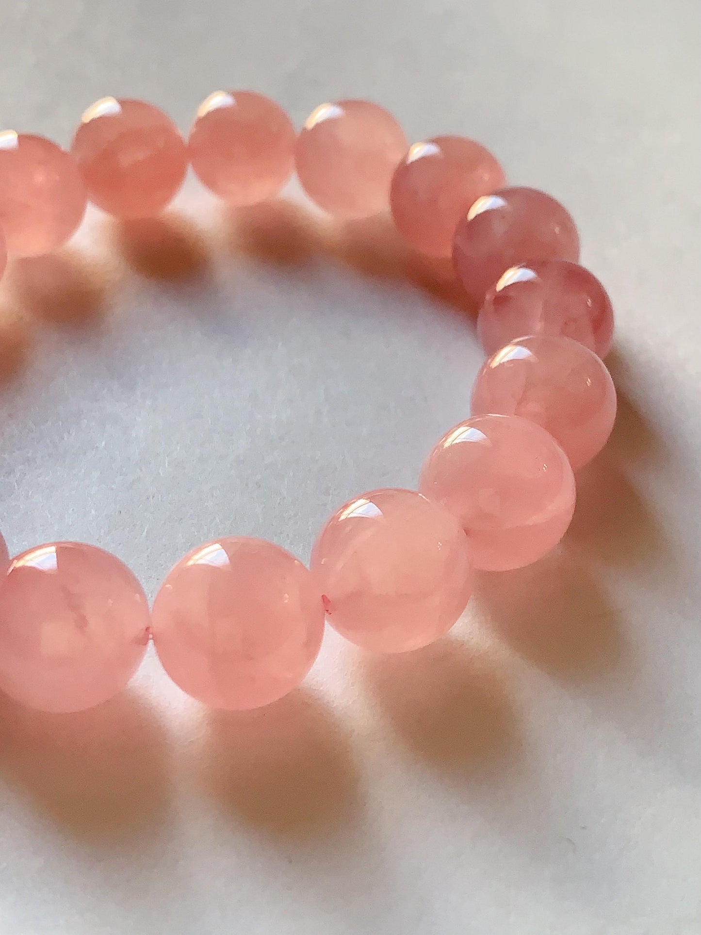 No Dyed AAA+ Translucent Madagascar Natural Peach Baby Pink Rose Quartz Stretch Bracelet: Smooth Round Gemstone