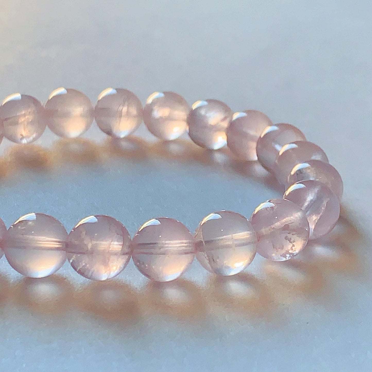 No Dyed AAA+ Transparent Madagascar Natural Light Purple Pink Ice Rose Quartz Stretch Bracelet: Smooth Round Gemstone