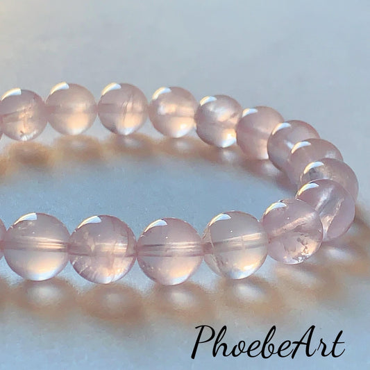 No Dyed AAA+ Transparent Madagascar Natural Light Purple Pink Ice Rose Quartz Stretch Bracelet: Smooth Round Gemstone