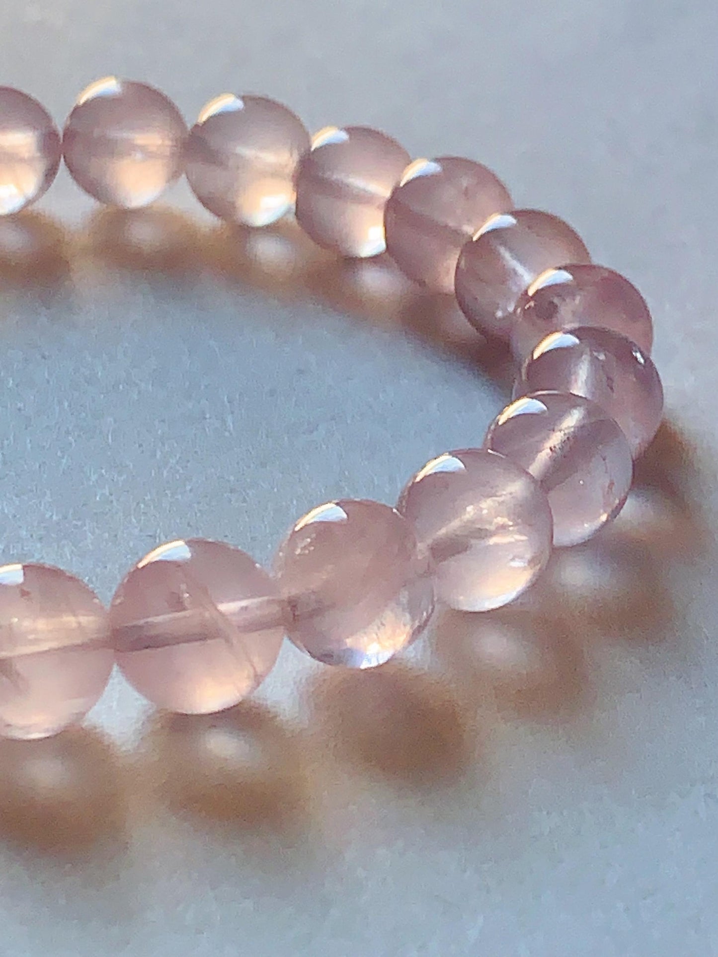 No Dyed AAA+ Transparent Madagascar Natural Light Purple Pink Ice Rose Quartz Stretch Bracelet: Smooth Round Gemstone