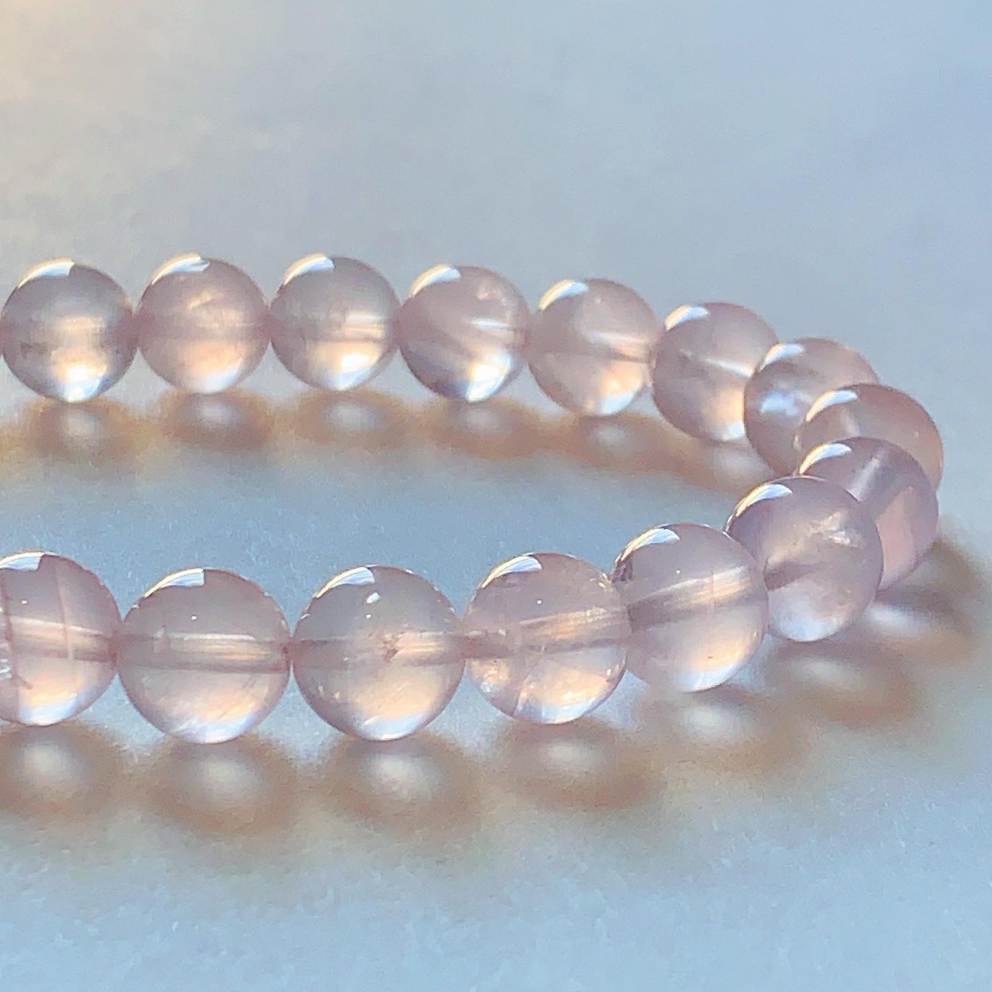 No Dyed AAA+ Transparent Madagascar Natural Light Purple Pink Ice Rose Quartz Stretch Bracelet: Smooth Round Gemstone