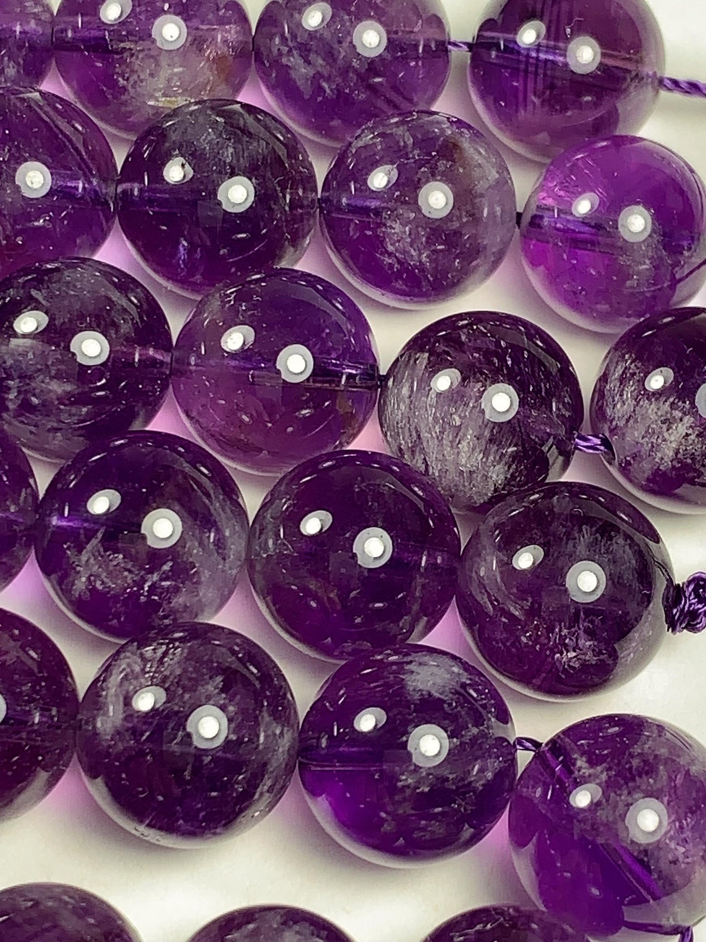 AAA Natural Transparent Amethyst Purple Hair Rutilated Quartz Smooth Round Beads - 15.5" Strand