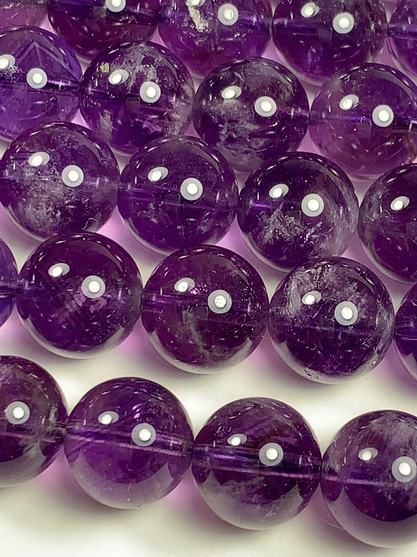 AAA Natural Transparent Amethyst Purple Hair Rutilated Quartz Smooth Round Beads - 15.5" Strand