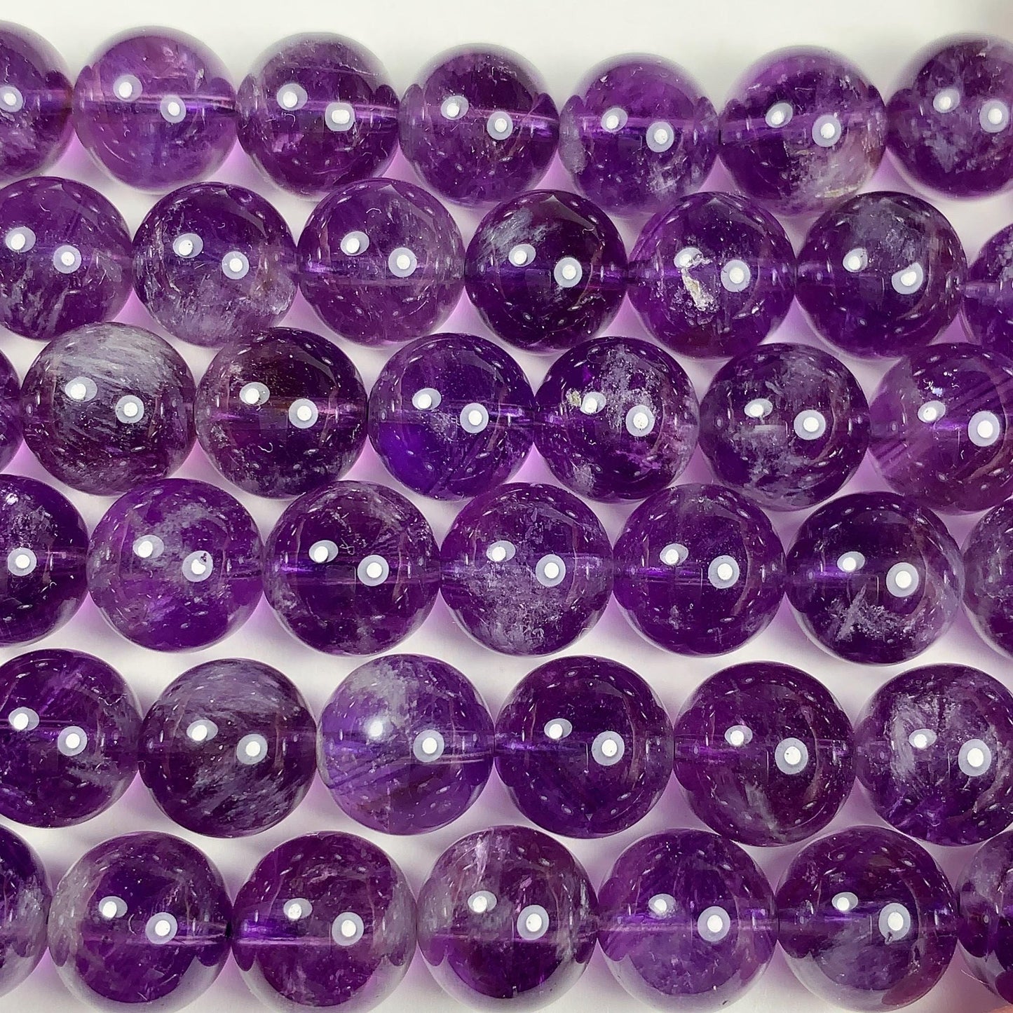AAA Natural Transparent Amethyst Purple Hair Rutilated Quartz Smooth Round Beads - 15.5" Strand