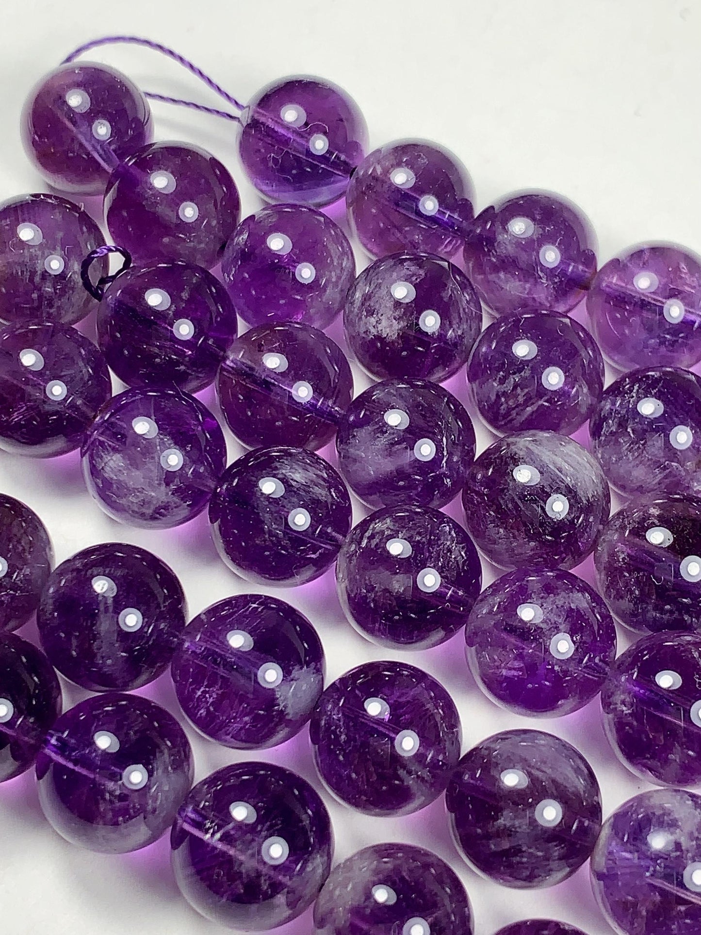 AAA Natural Transparent Amethyst Purple Hair Rutilated Quartz Smooth Round Beads - 15.5" Strand