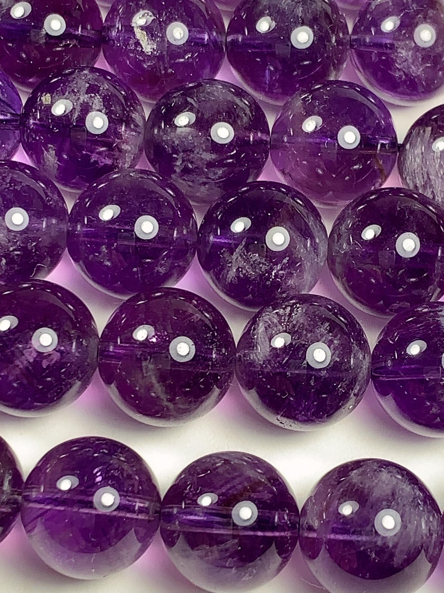 AAA Natural Transparent Amethyst Purple Hair Rutilated Quartz Smooth Round Beads - 15.5" Strand
