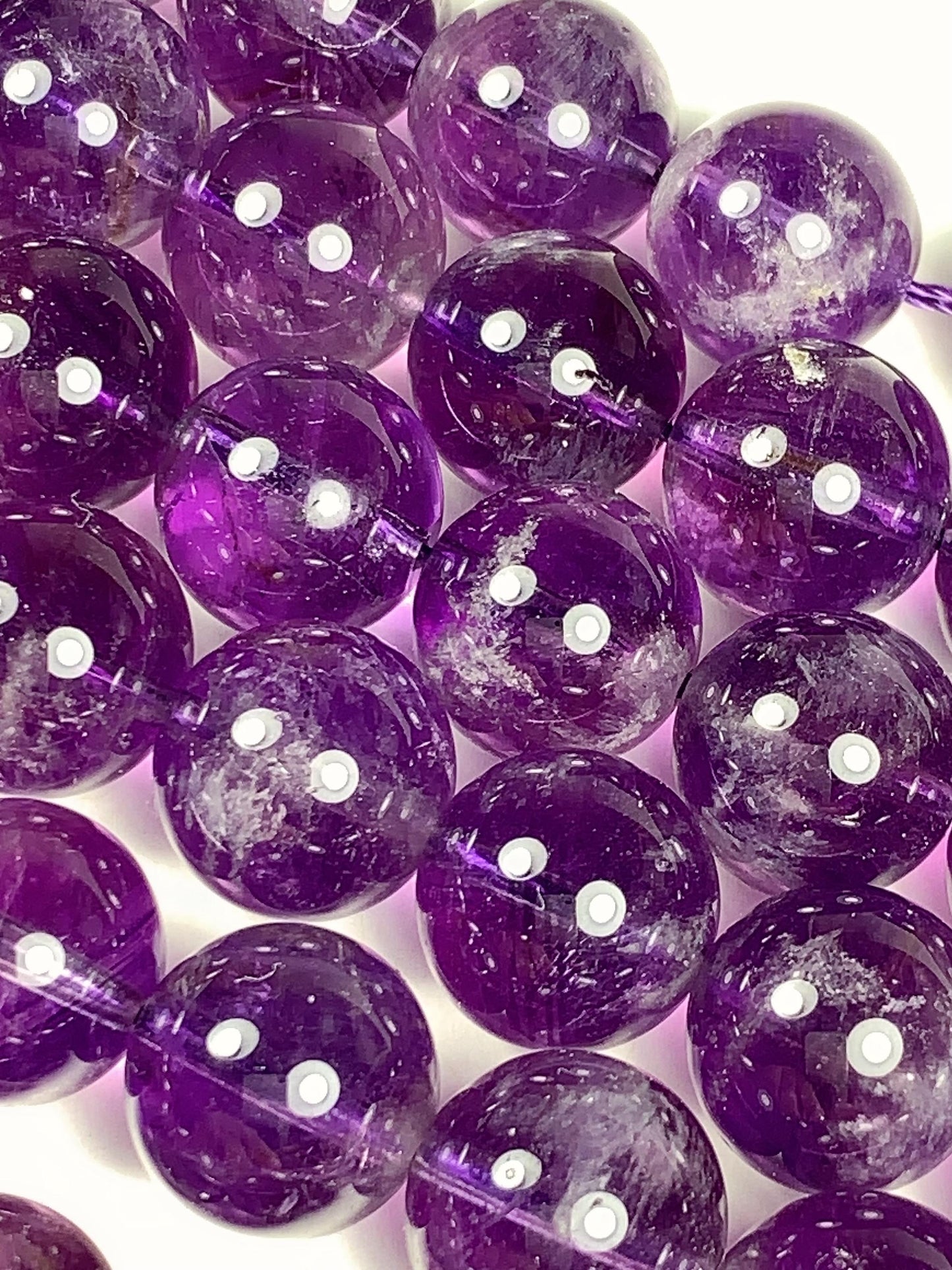 AAA Natural Transparent Amethyst Purple Hair Rutilated Quartz Smooth Round Beads - 15.5" Strand