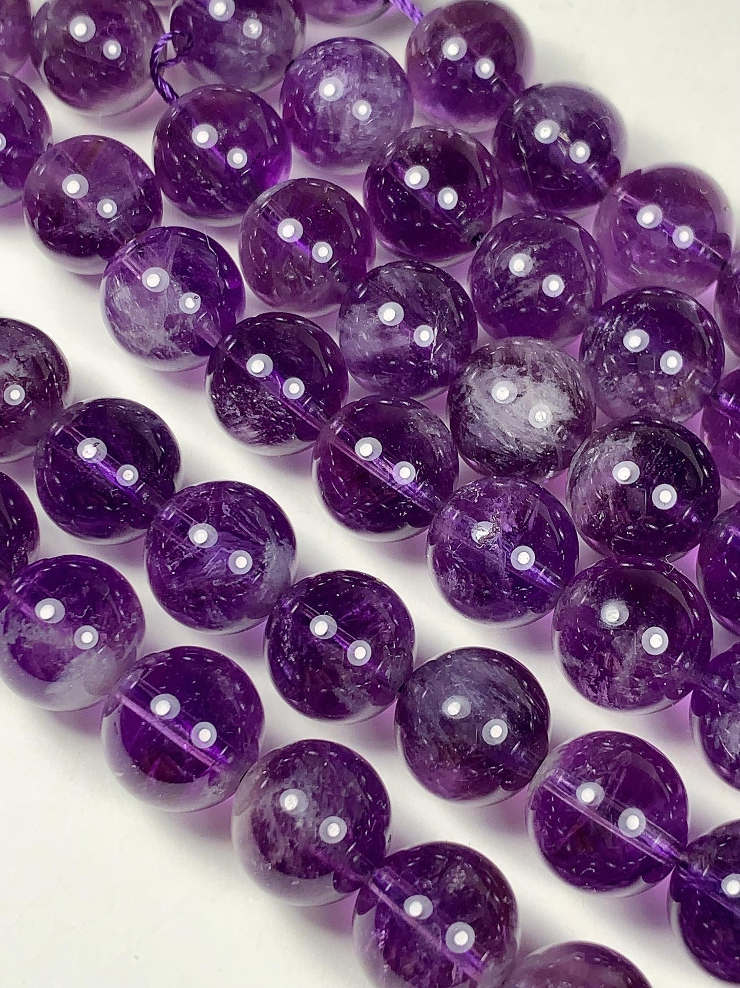 AAA Natural Transparent Amethyst Purple Hair Rutilated Quartz Smooth Round Beads - 15.5" Strand