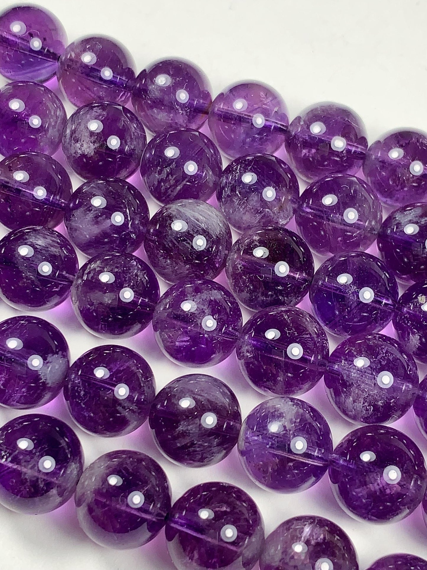 AAA Natural Transparent Amethyst Purple Hair Rutilated Quartz Smooth Round Beads - 15.5" Strand